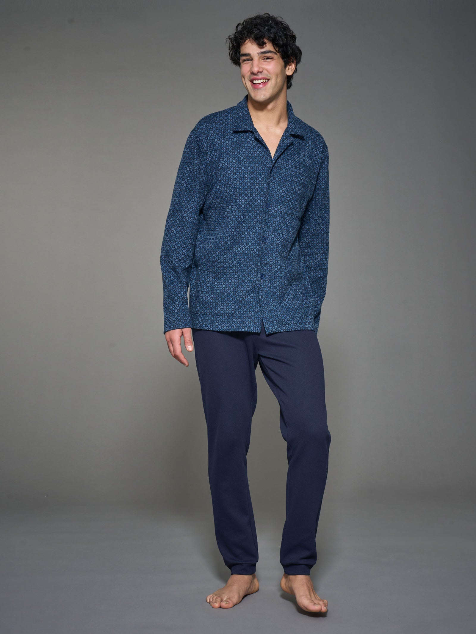 Ragno Cotton Eco Pile Pigiama Aperto Uomo Delave