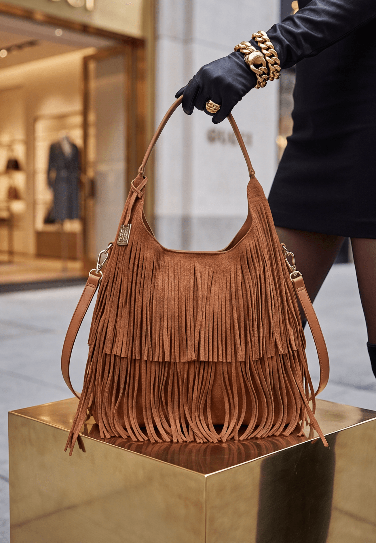 Maria Grazia Severi JL448 Borsa Hobo Scamosciata con Frange