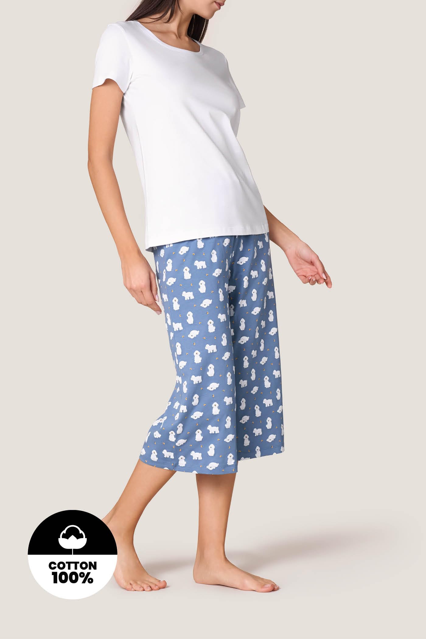 Goldenpoint Pigiama Donna Cotone Culotte Poodle Maniche Corte