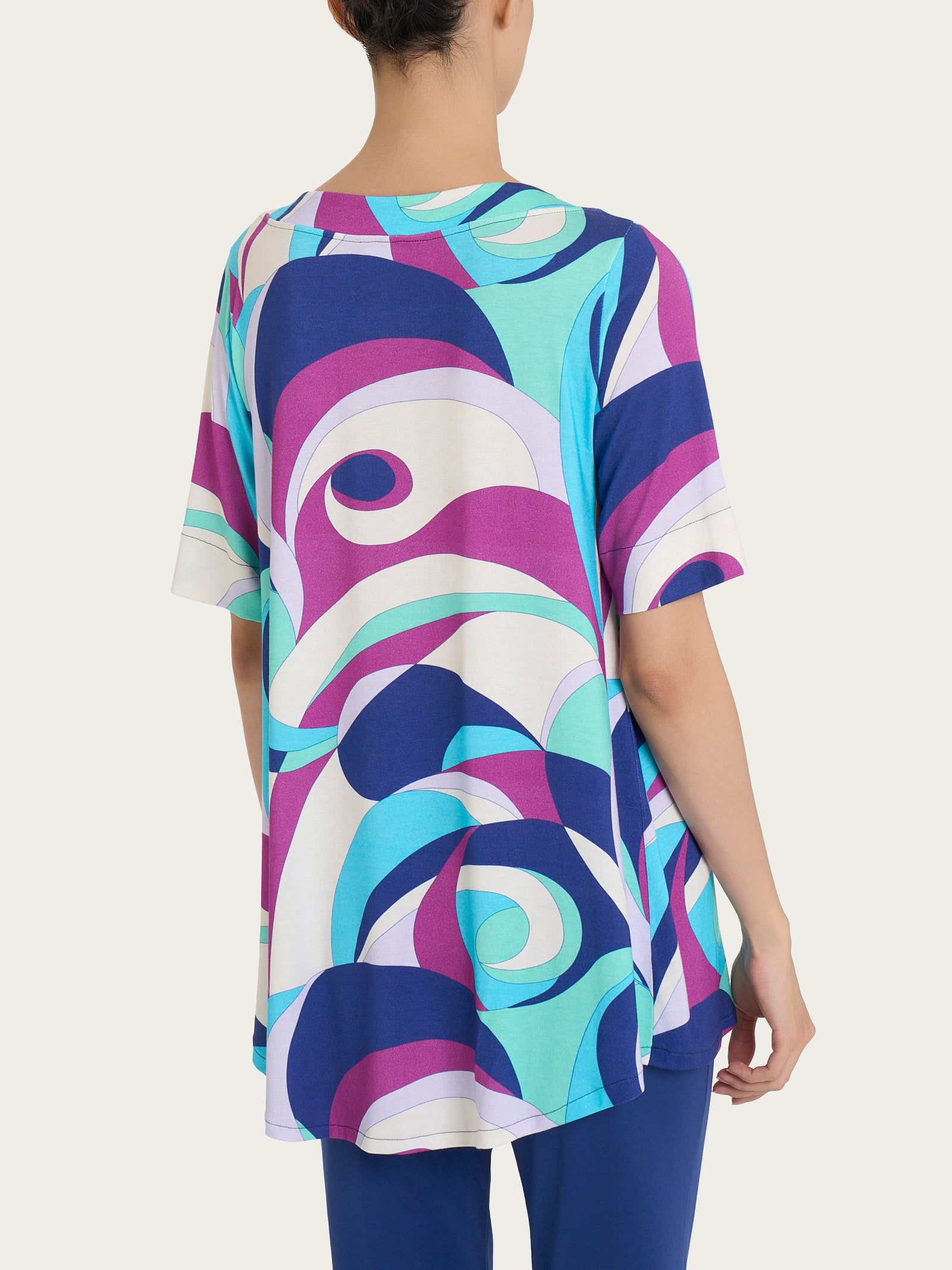 Ragno Viscosa Summer Maglietta scollo squadrato Pool Blue