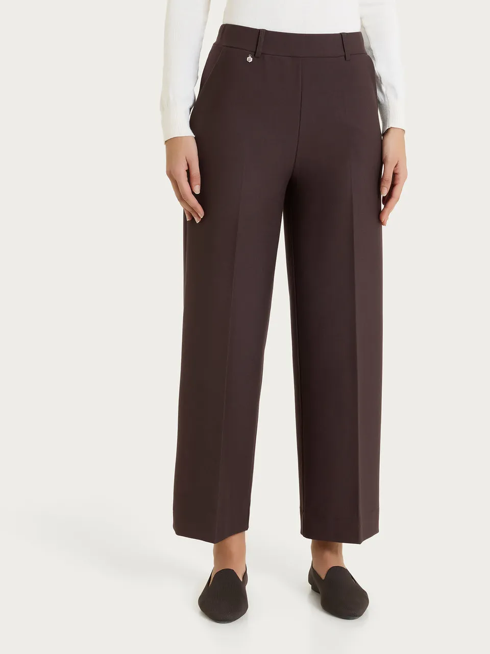 Ragno Compact pantaloni cropped larghi chocolate torte elastici
