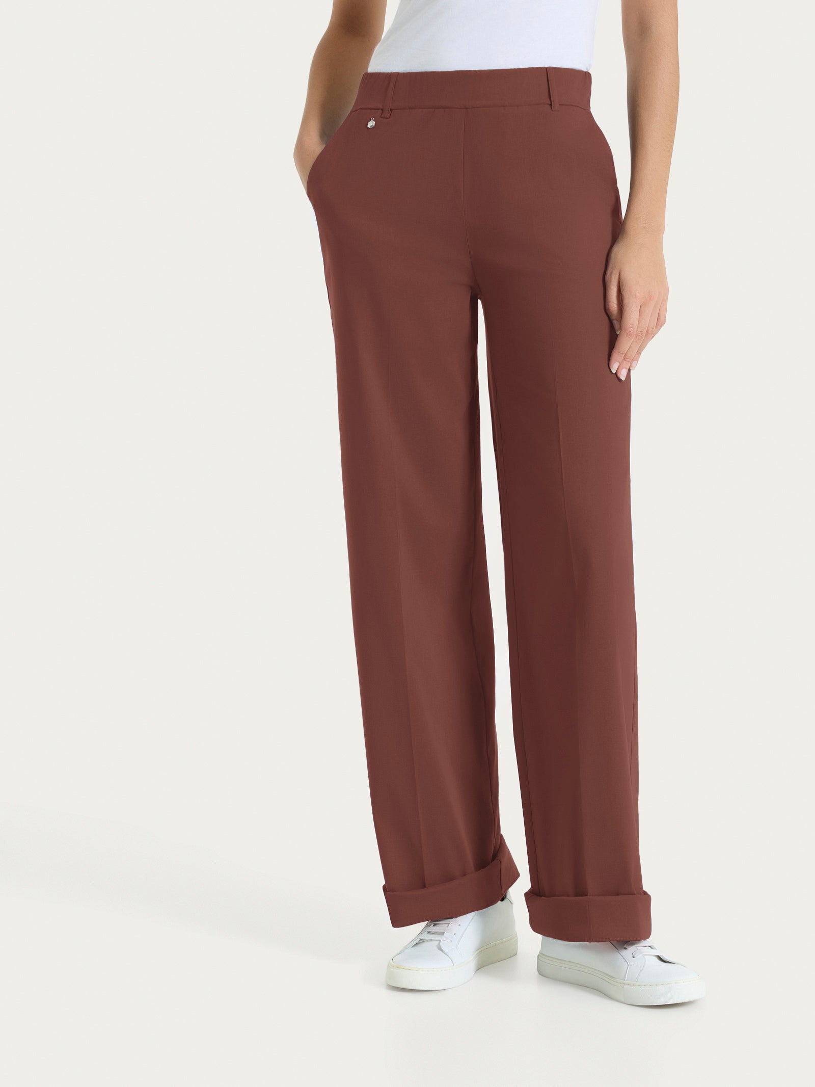 Ragno Super Fresh Pantalone Ampio Tasche Risvolto Cappuccino wide leg