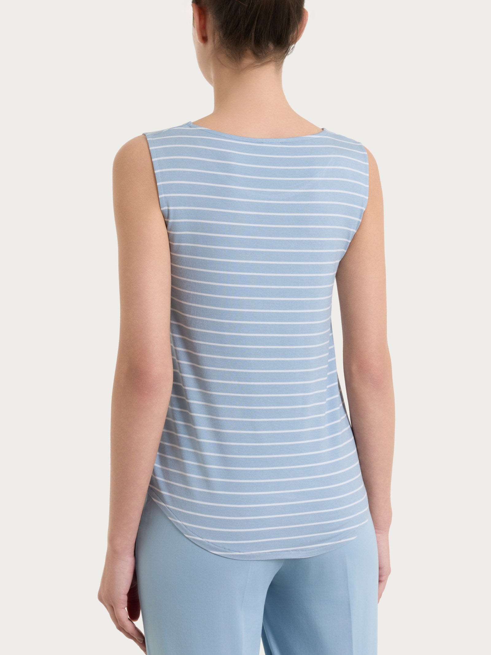 Ragno Summer Light Top righe spalla larga azzurro viscosa