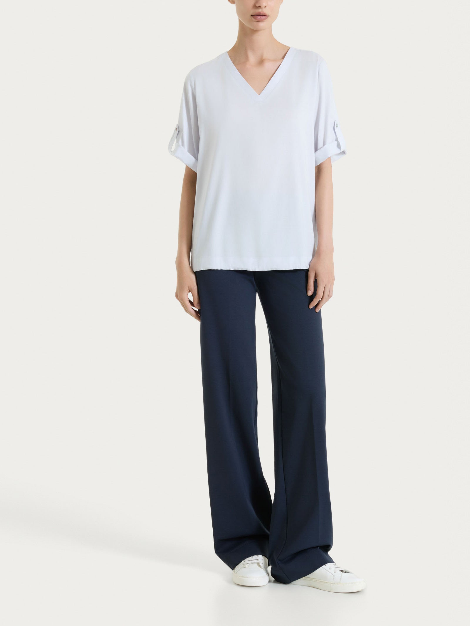 Ragno Compact Light pantalone ampio wide leg bleu cotone
