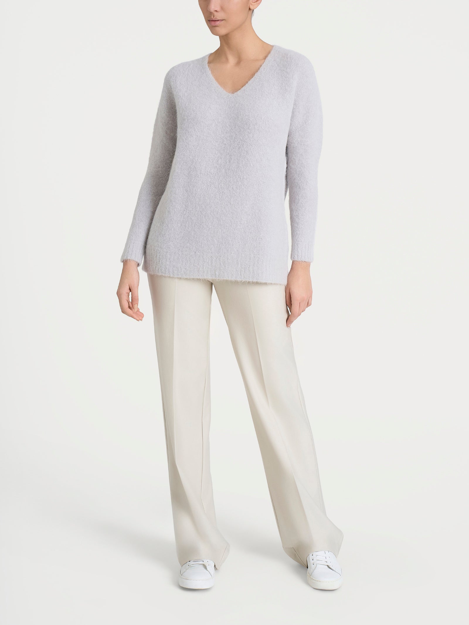 Ragno Alpaca Maglia Donna Grigio Perla Scollo a V
