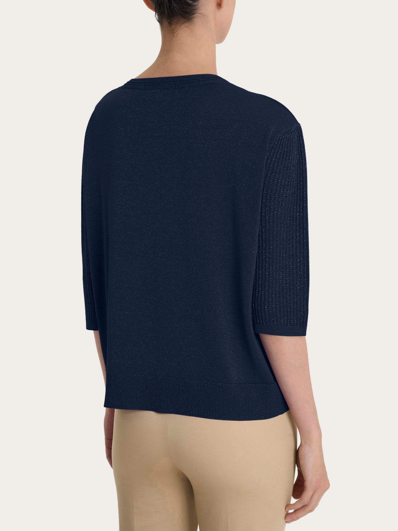 Ragno Crêpe Lurex maglia barchetta Bleu