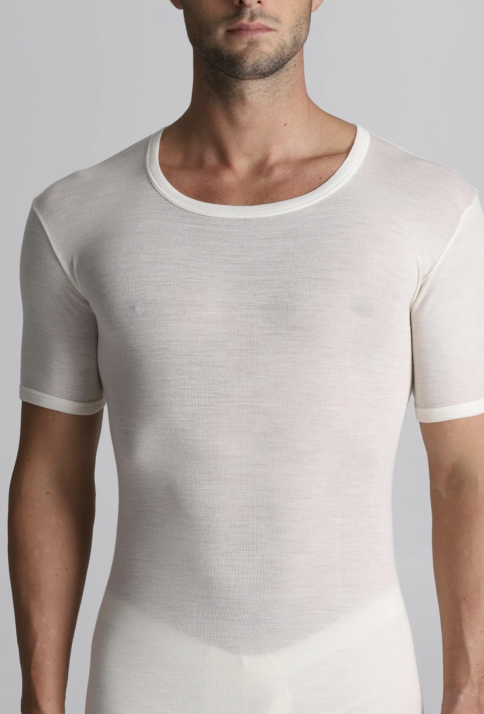 Lady C Alpina t-shirt uomo lana seta bianca manica corta