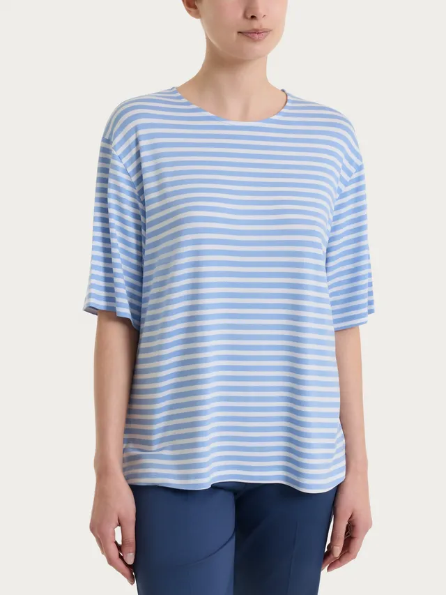 Ragno Viscosa Summer maglietta boxy righe Bel Air Blue