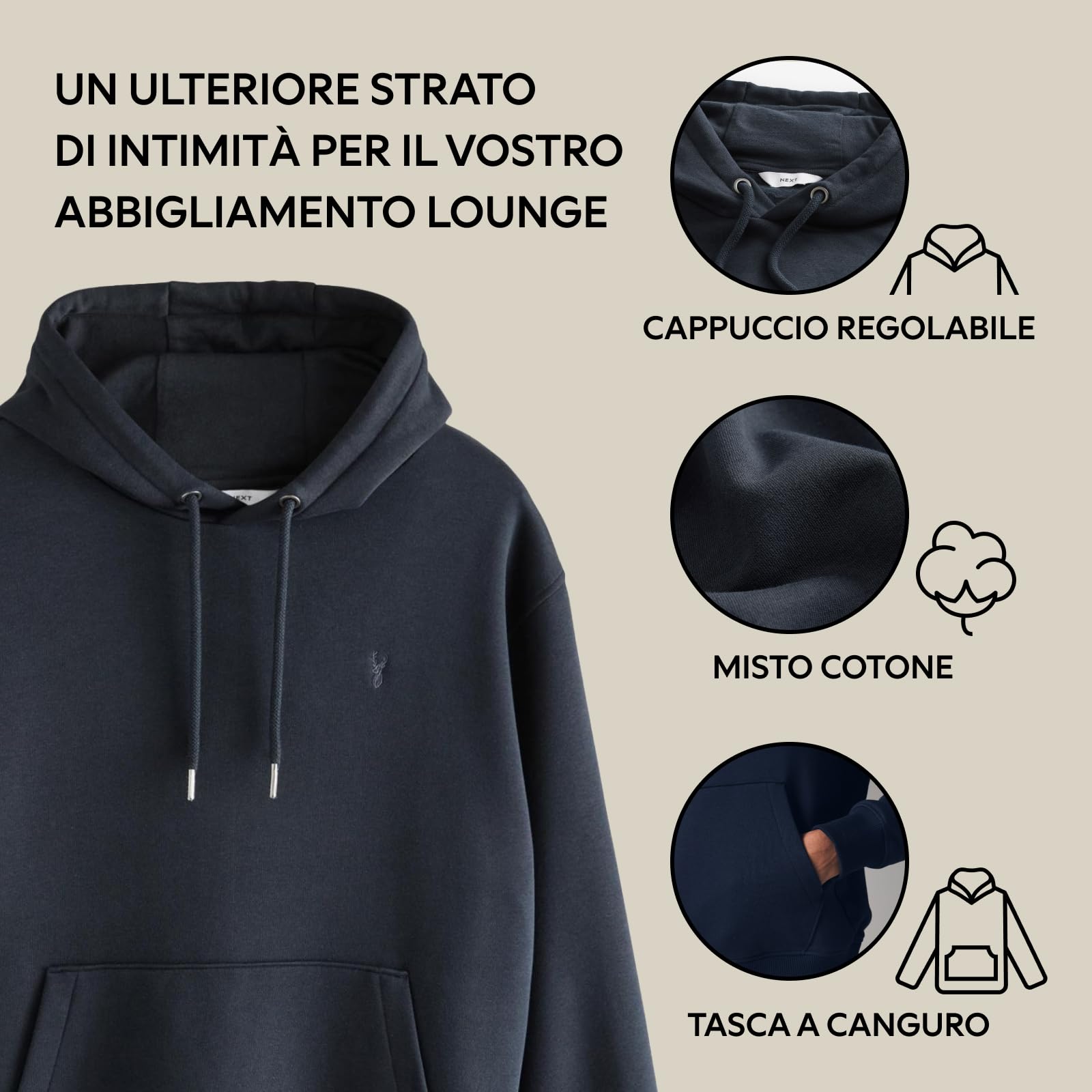 Next felpa cappuccio uomo cotone jersey taglia S