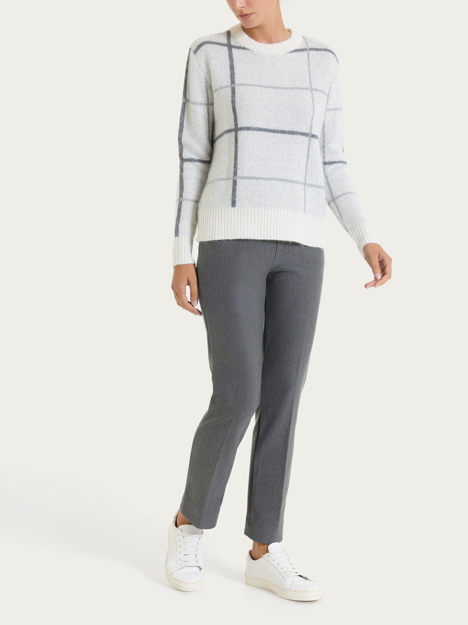Ragno Maglia Girocollo Check Natural Soft Ferro Melange