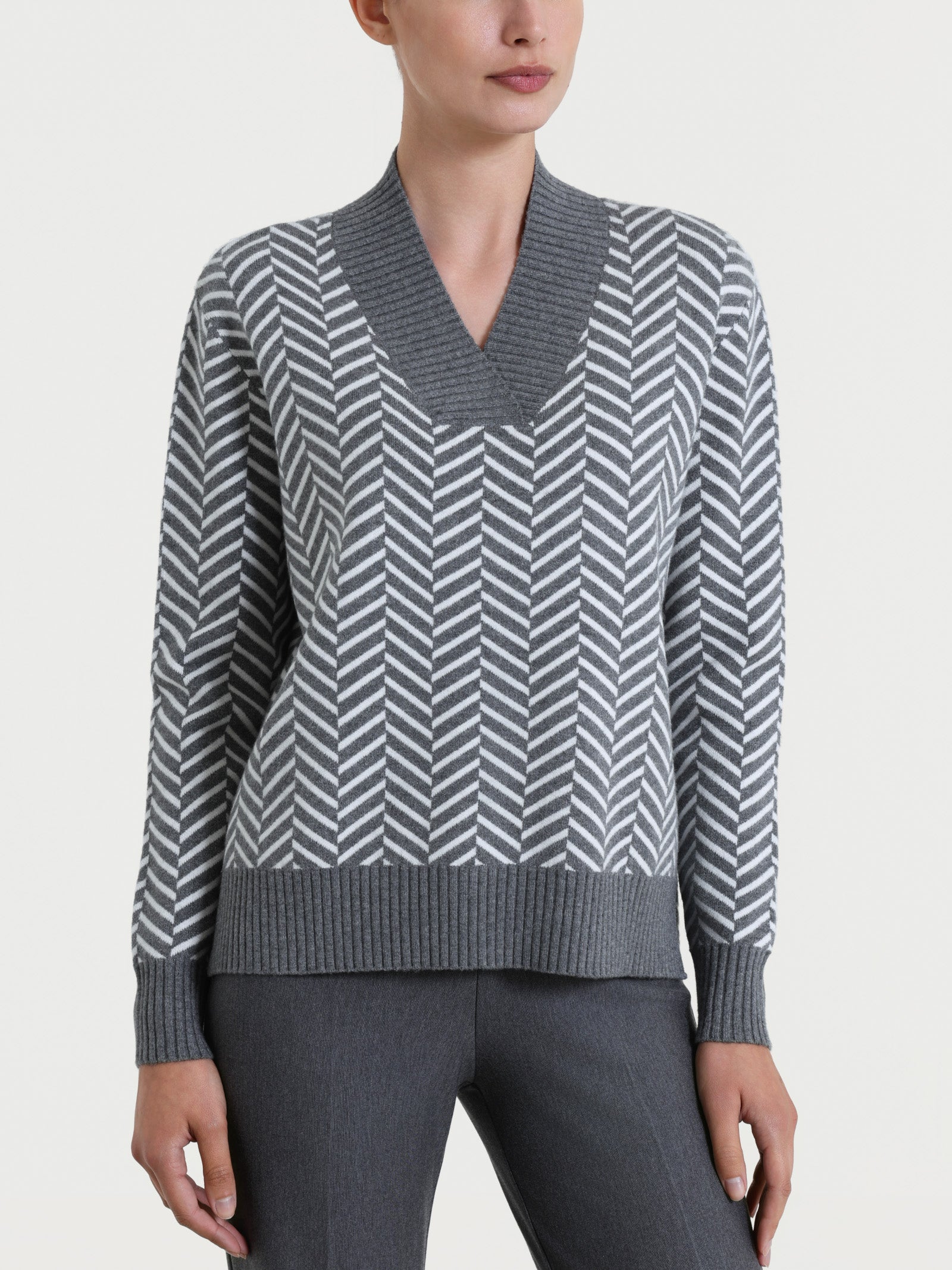 Ragno Four Seasons maglia scollo V spigata Ferro Mel. trecce