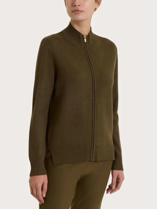 Ragno Four Seasons cardigan Dark Olive zip boxy