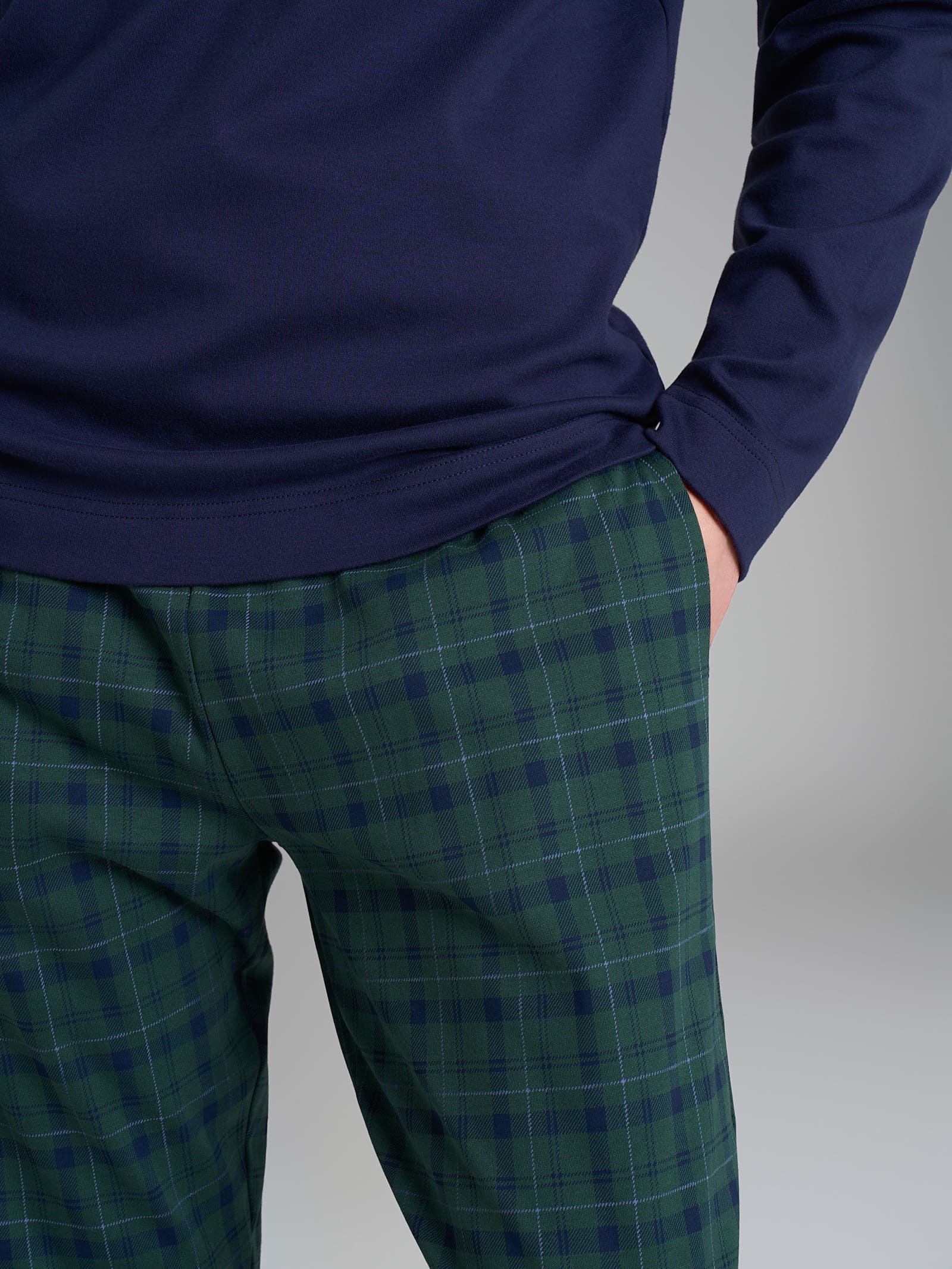 Ragno Pigiama Lungo Serafino pigiama interlock tartan green