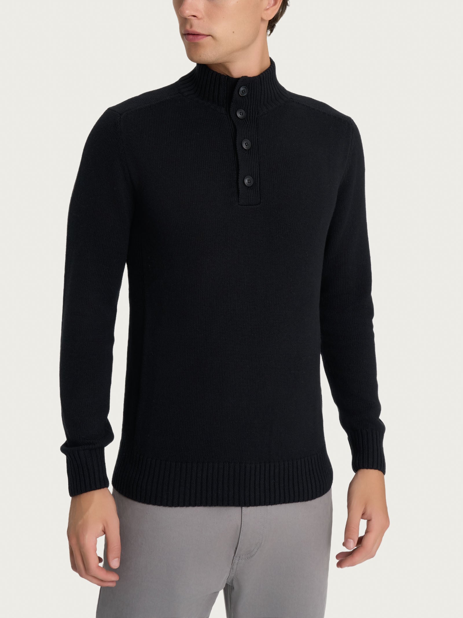 Ragno Merino Soft Lupetto Bottoni Nero misto lana