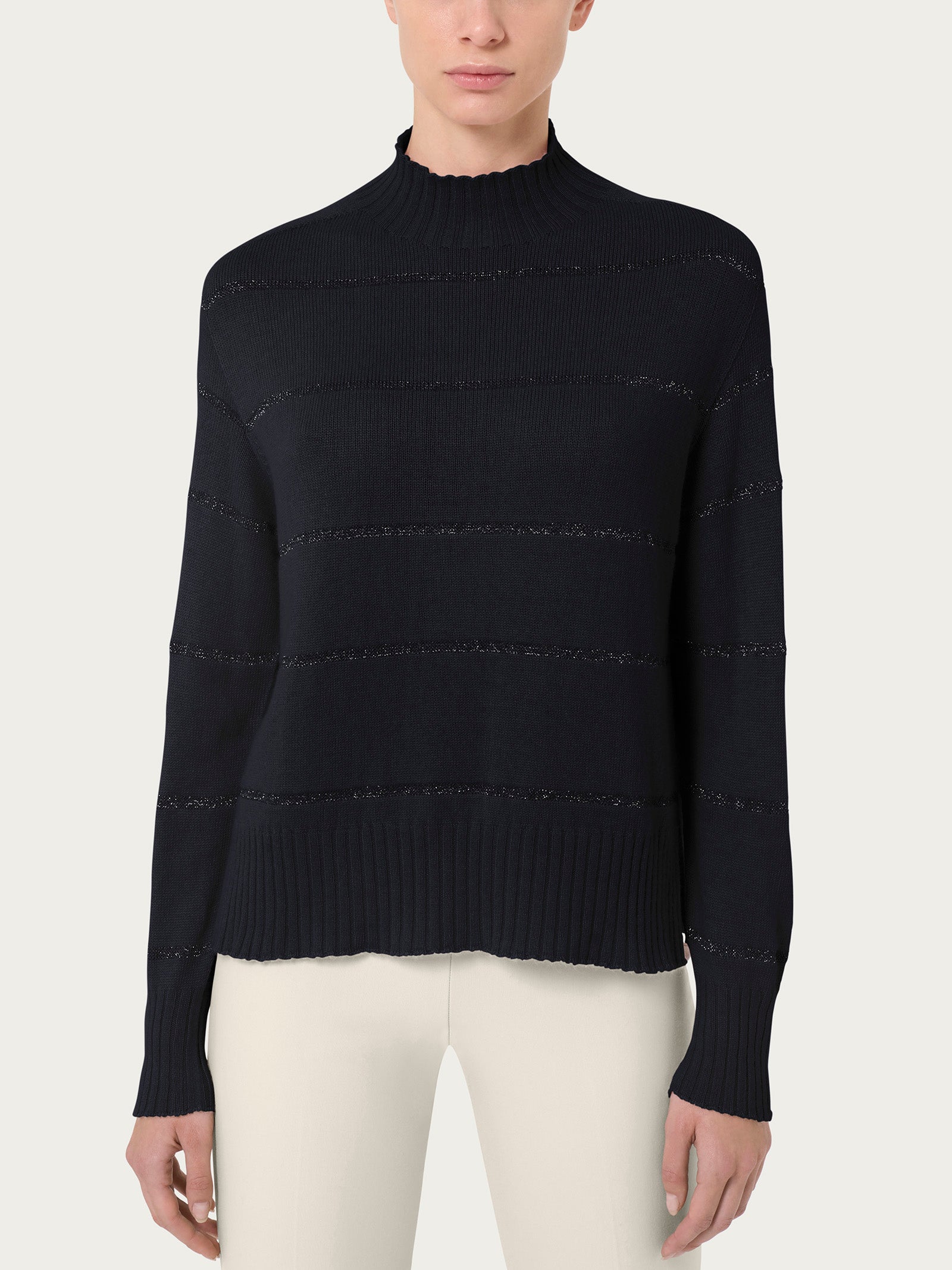 Ragno Merino Soft Lupetto Corto Righe Angora Nero