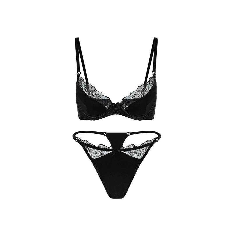 Maria Grazia Severi Satin Lace completo intimo nero raso e pizzo