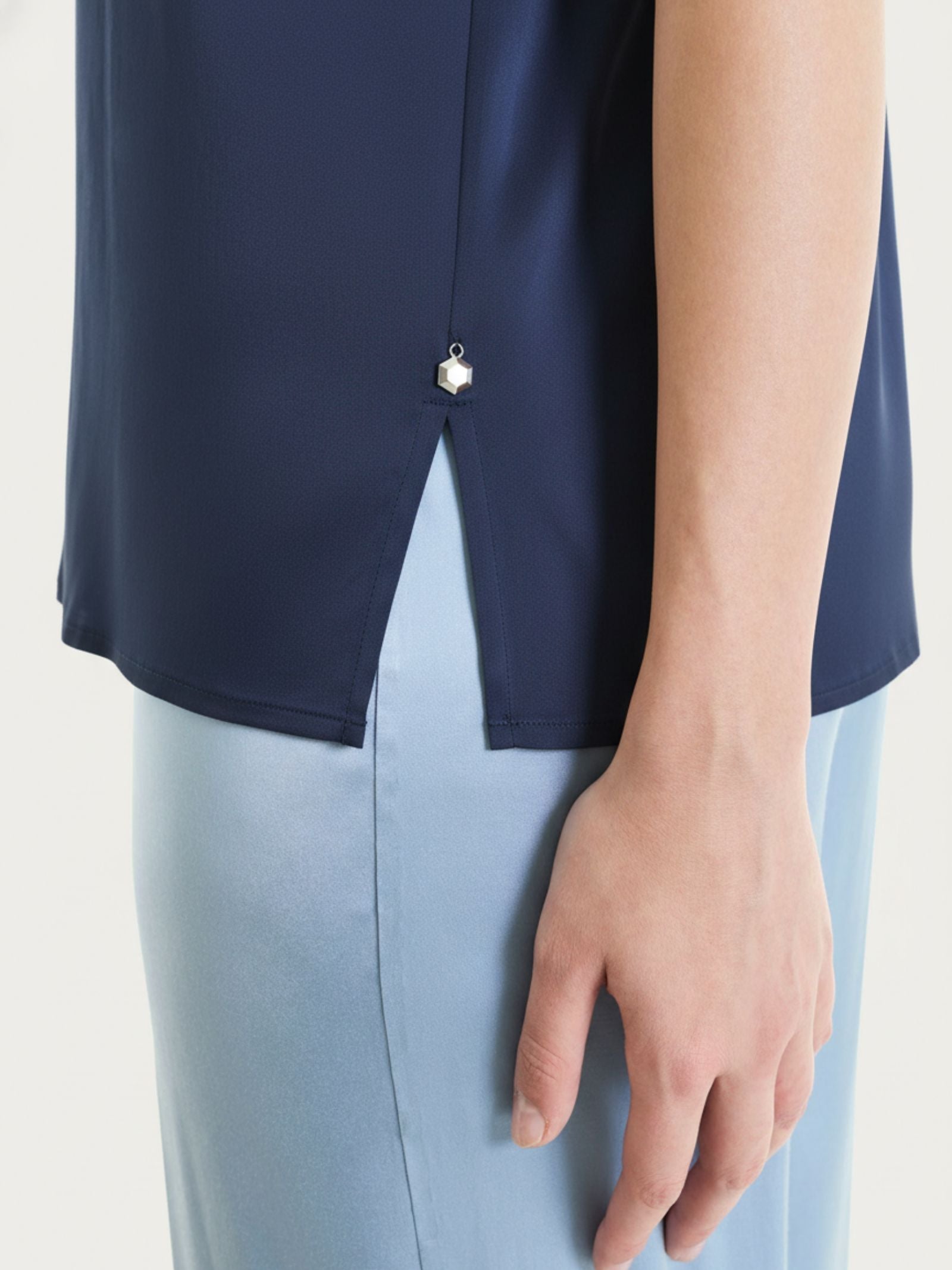 Ragno Stretch Satin top spalla larga Bleu satinato