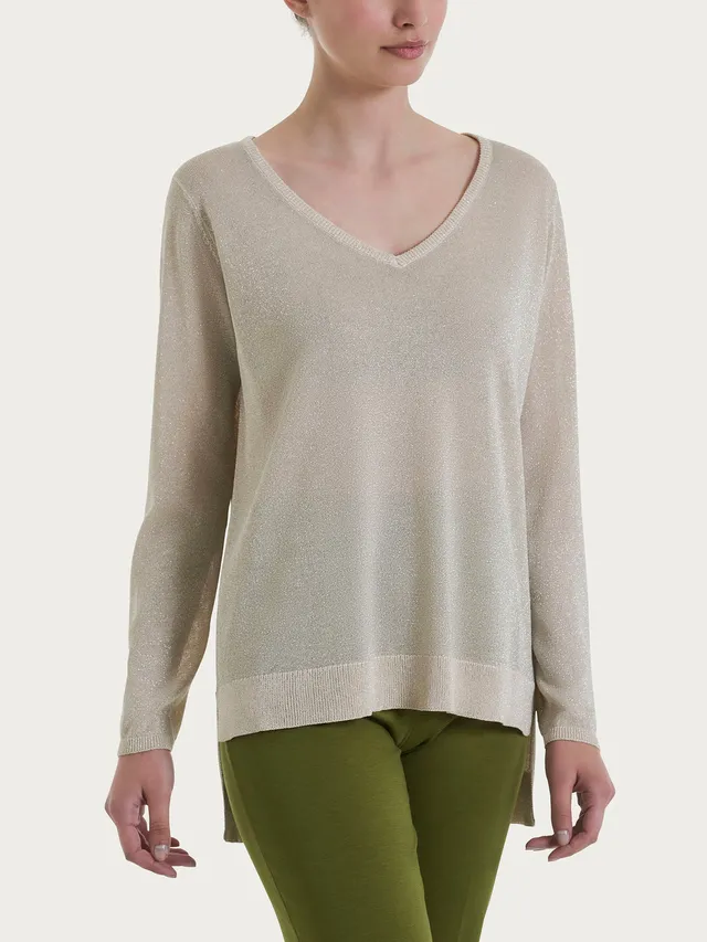 Ragno Viscosa Summer Maglione scollo a V champignon lurex