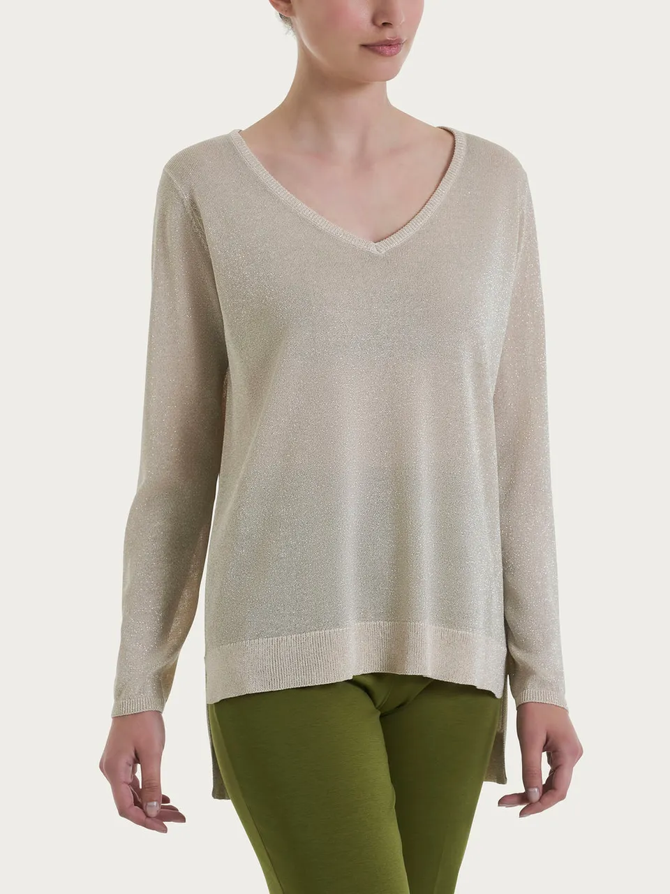 Ragno Viscosa Summer Maglione scollo a V champignon lurex