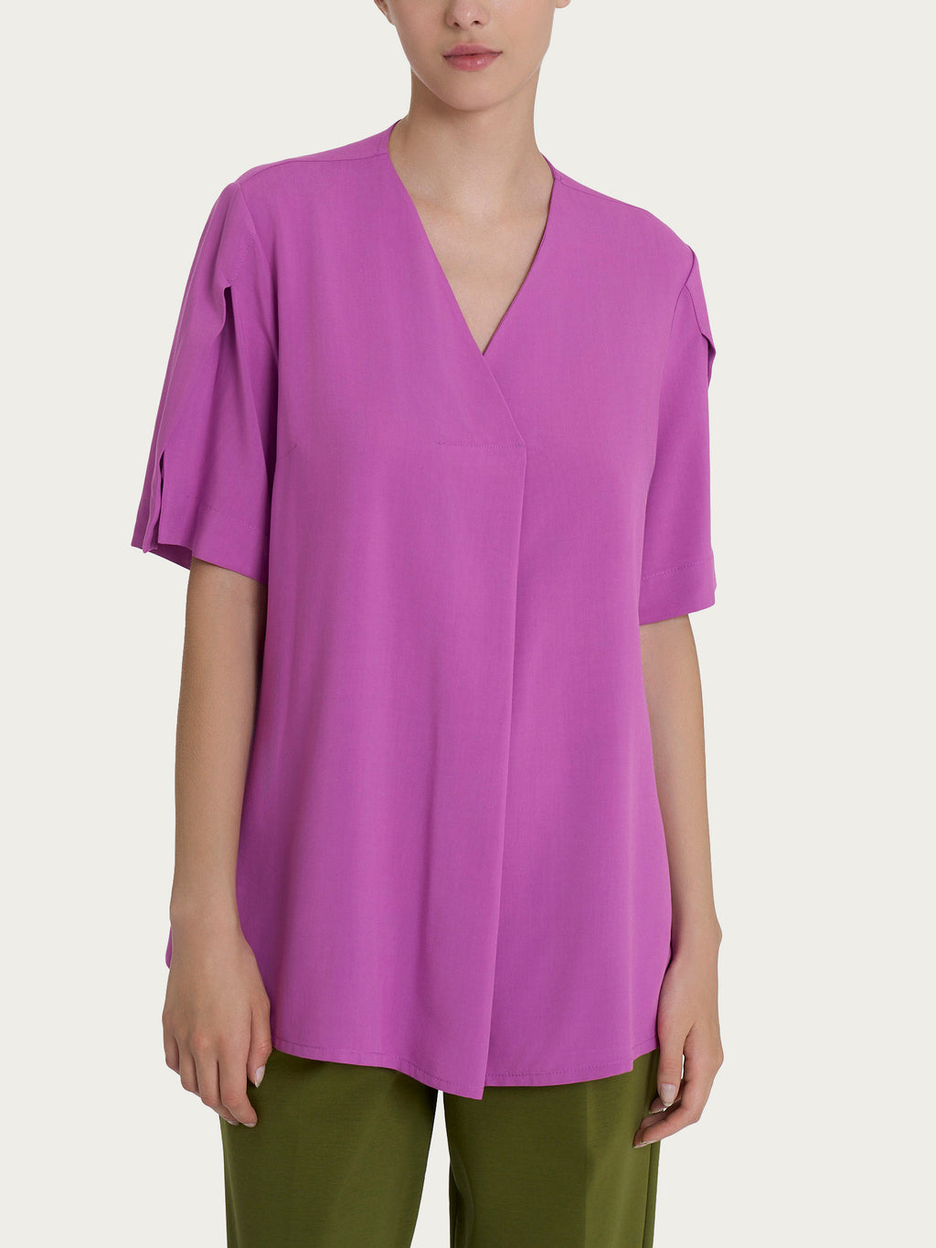 Ragno EcoSeta Cattleya Orchid blusa scollo V viscosa