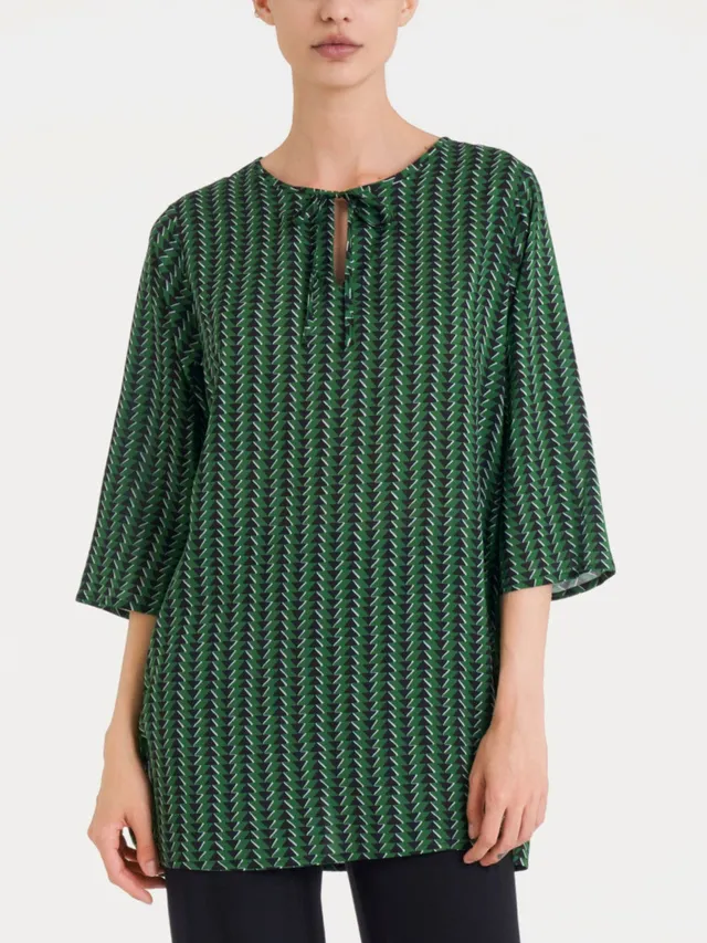 Ragno Ecoseta blusa lunga manica 3/4 verde fantasia