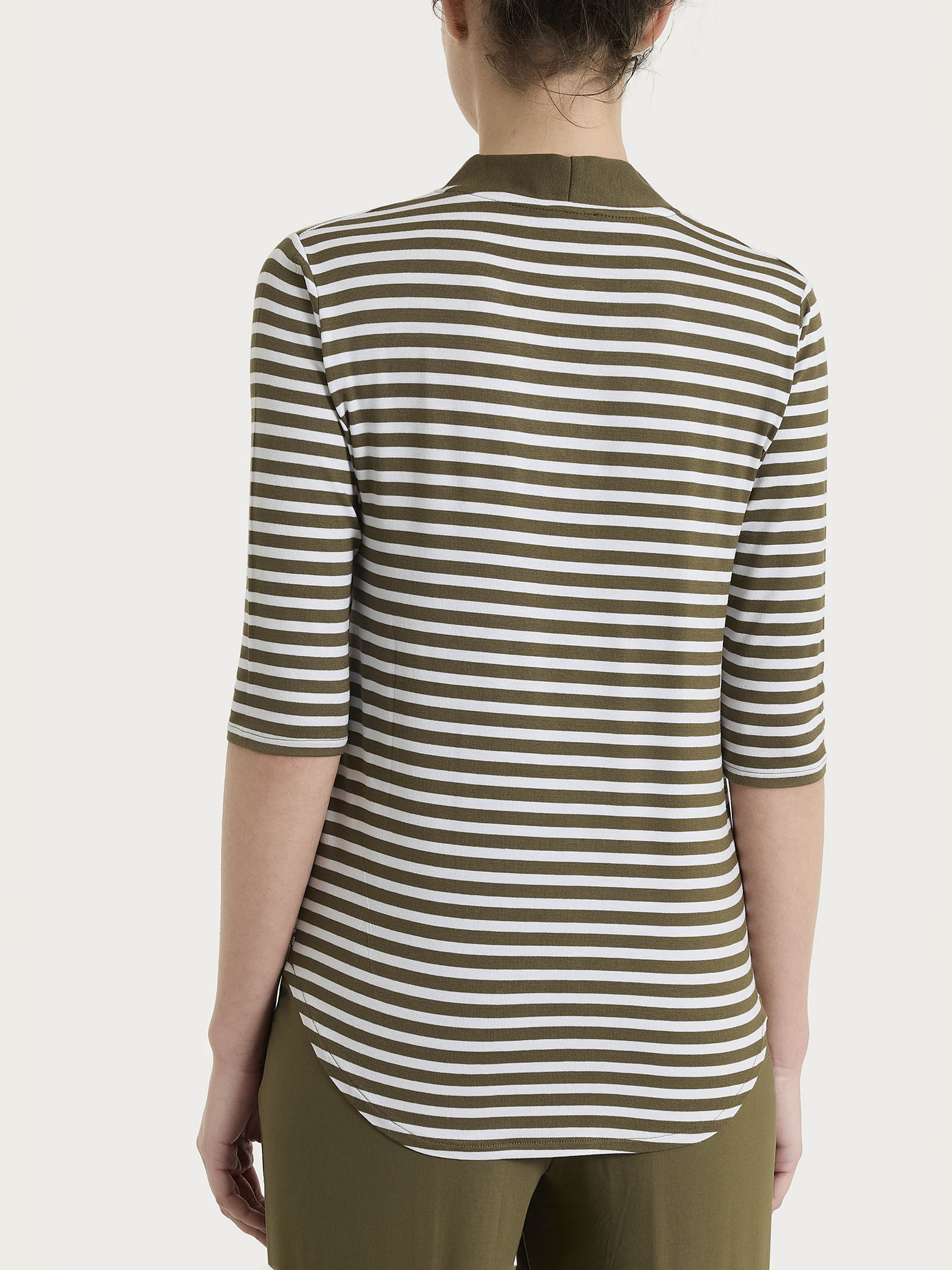 Ragno Viscosa Summer maglietta scollo V a righe Dark Olive