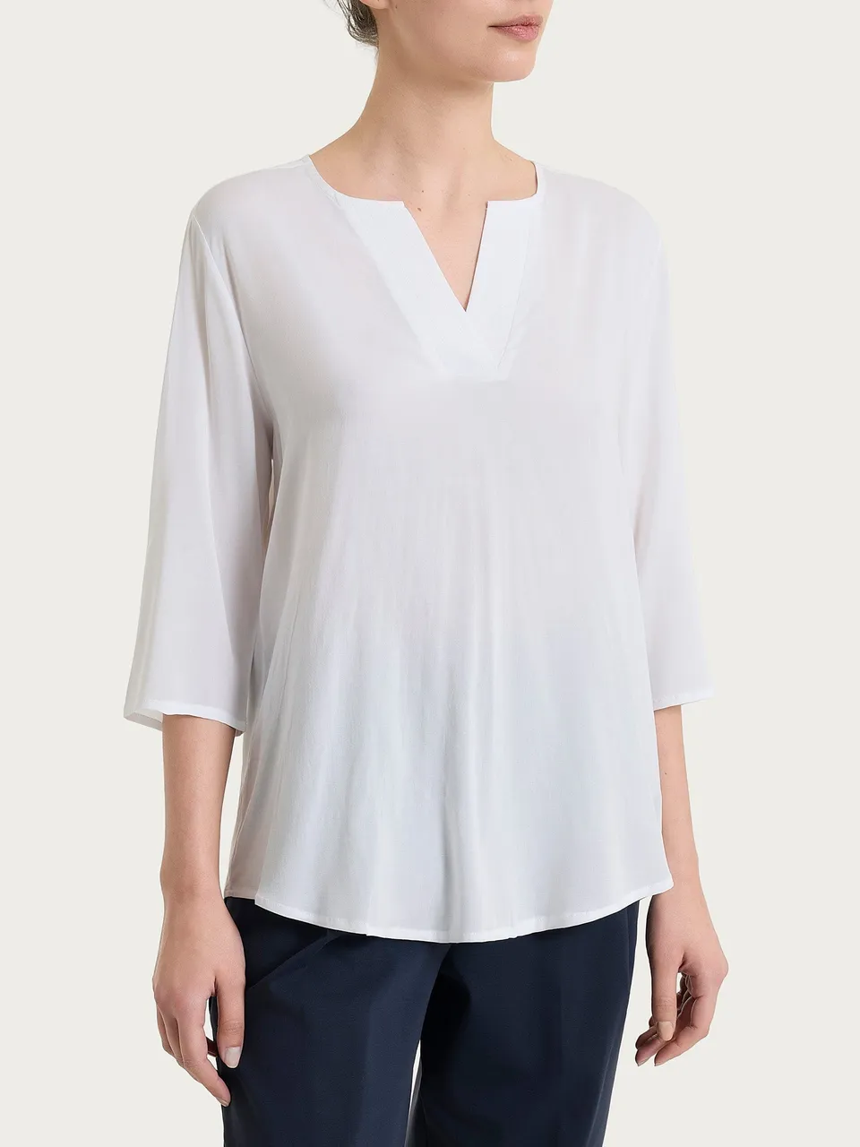 Ragno Voile Stretch Blusa Scollo a V Bianca viscosa