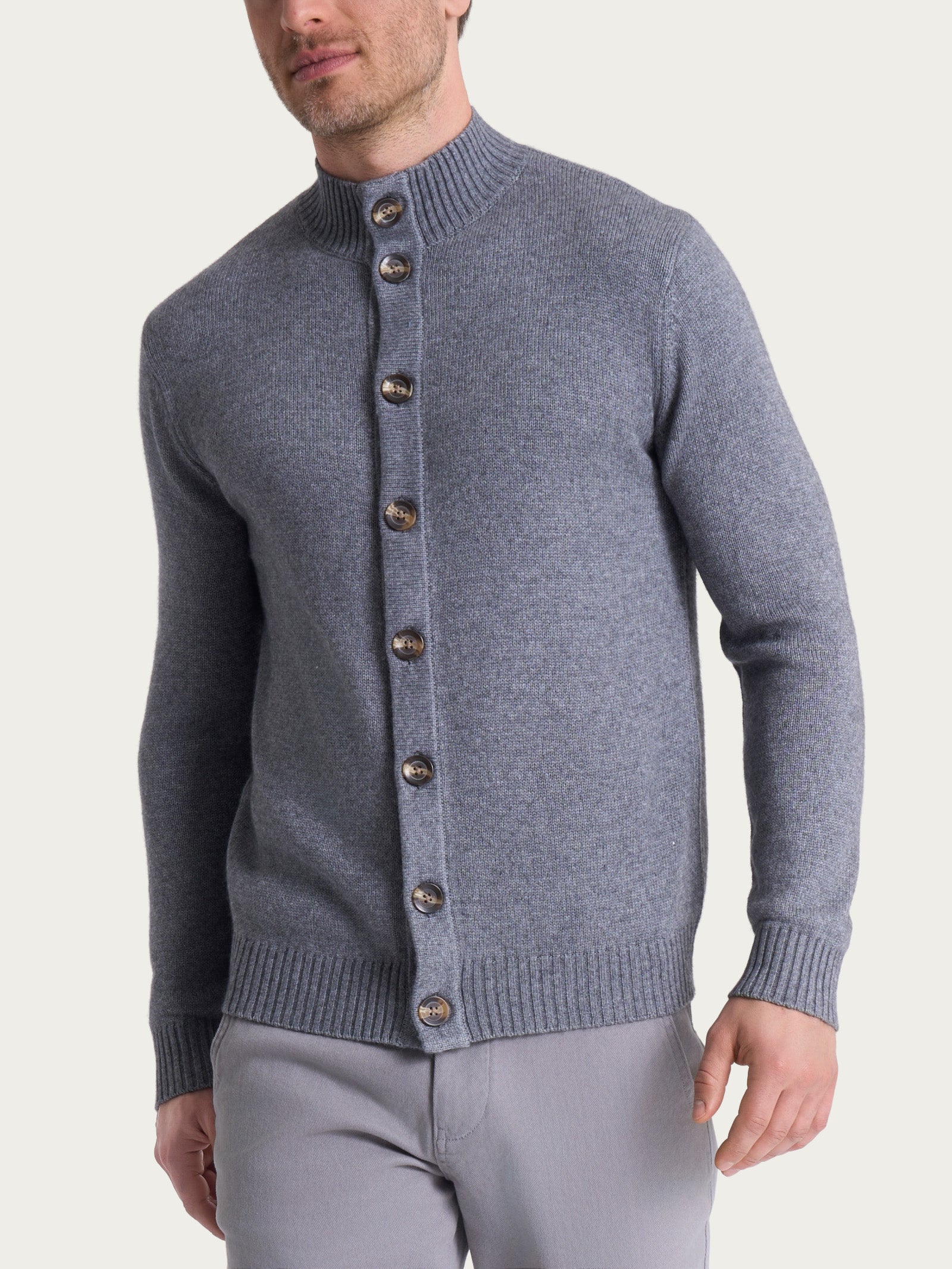 Ragno Four Seasons cardigan collo alto ferro melange 5 bottoni