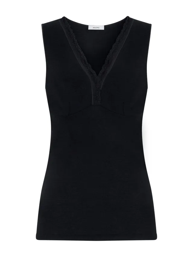 Ragno Merino Medium Canottiera Nero Pura Lana