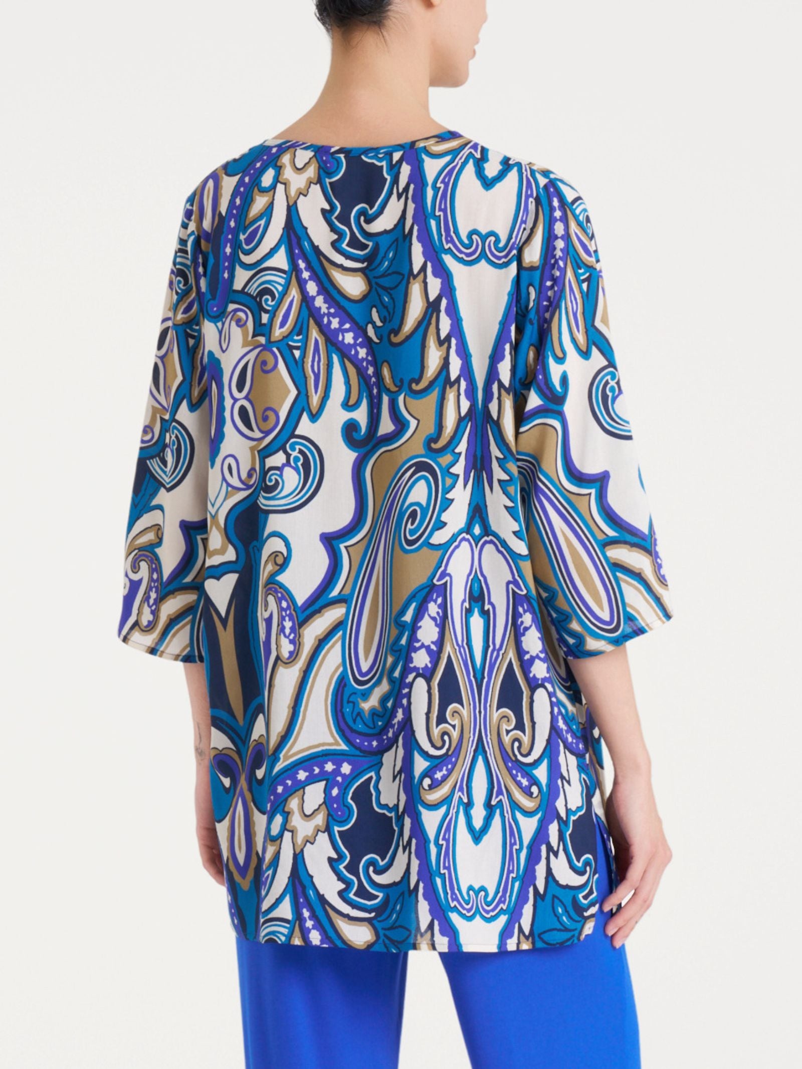 Ragno EcoSeta blusa lunga manica 3/4 blu viscosa