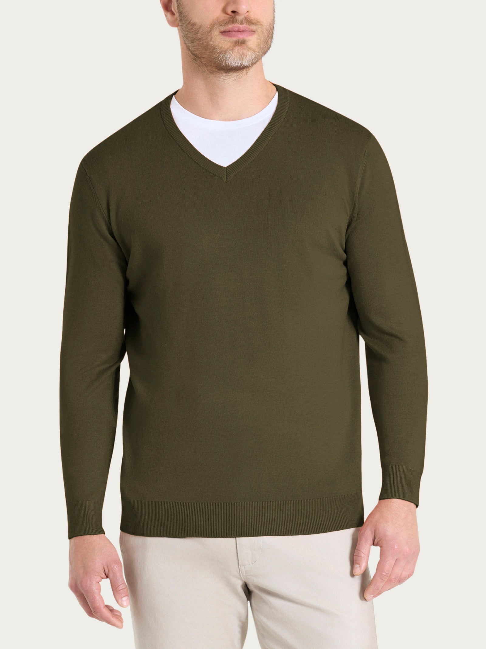 Ragno Four Seasons Pull Scollo V Uomo verde antipilling
