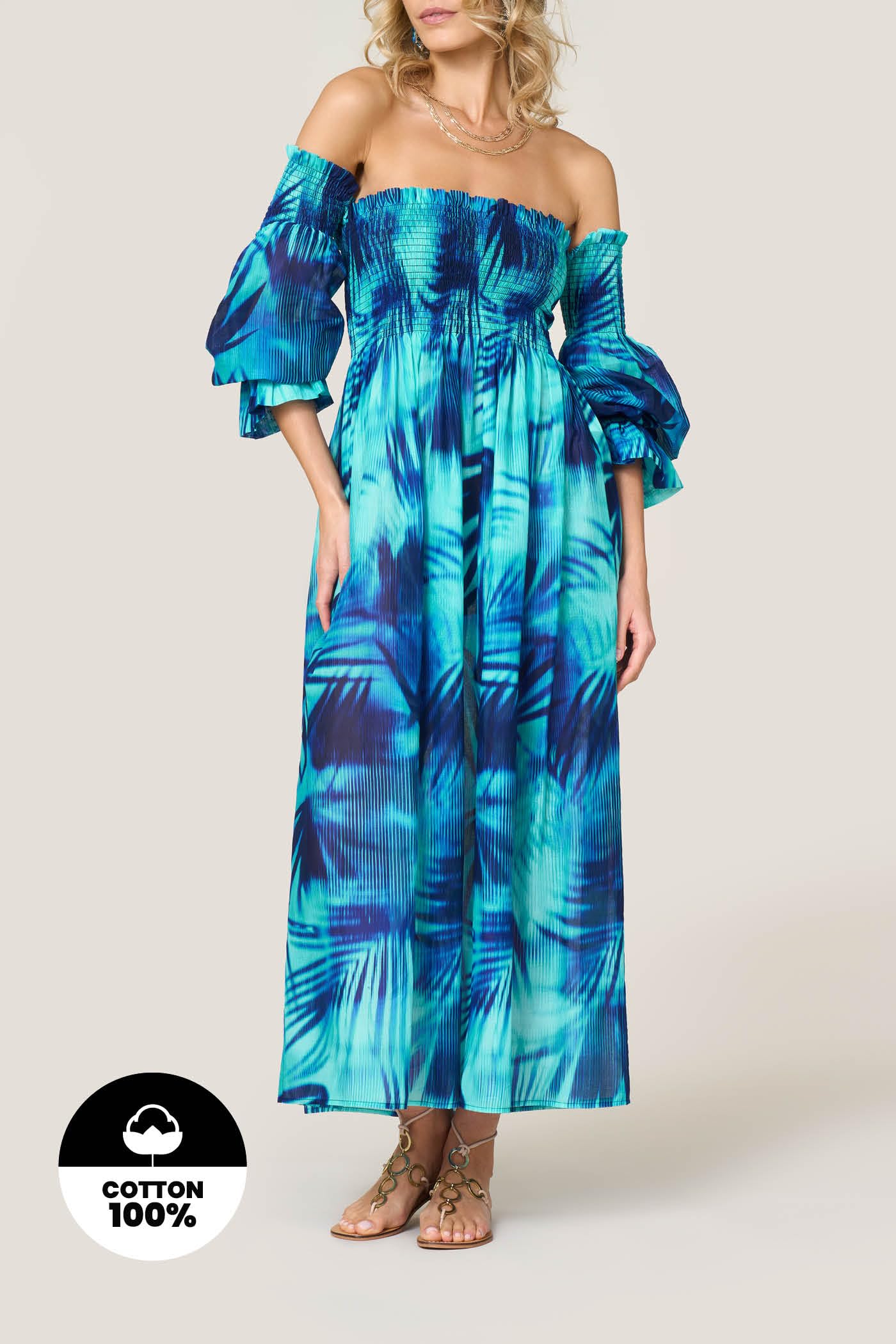Goldenpoint Oasis abito lungo copricostume cotone multicolor
