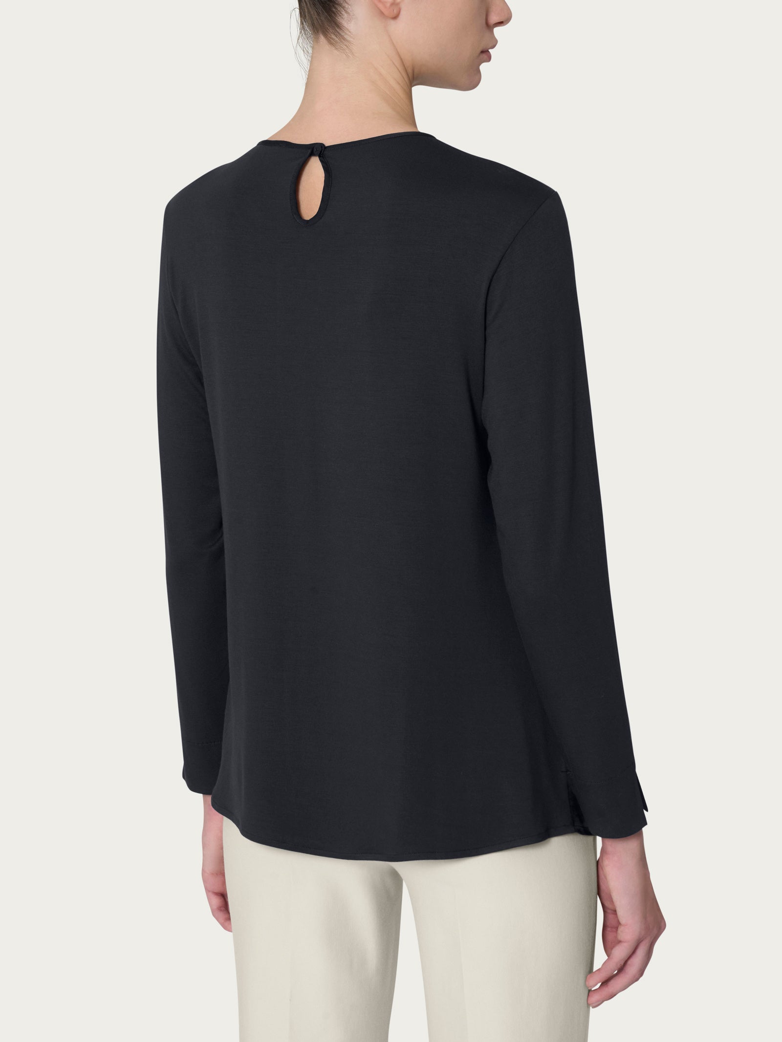 Ragno Viscosa Summer blusa girocollo Nero manica lunga