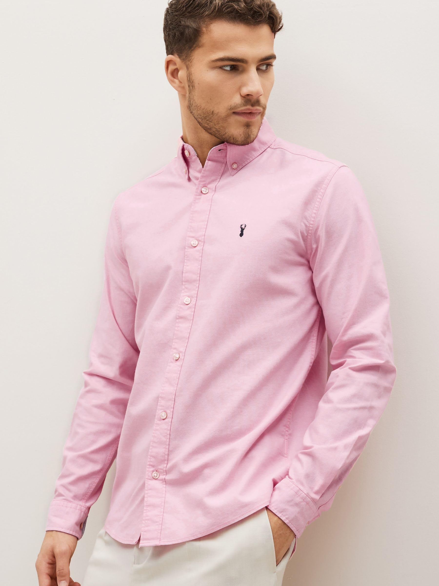 Next camicia oxford uomo maniche lunghe rosa cotone