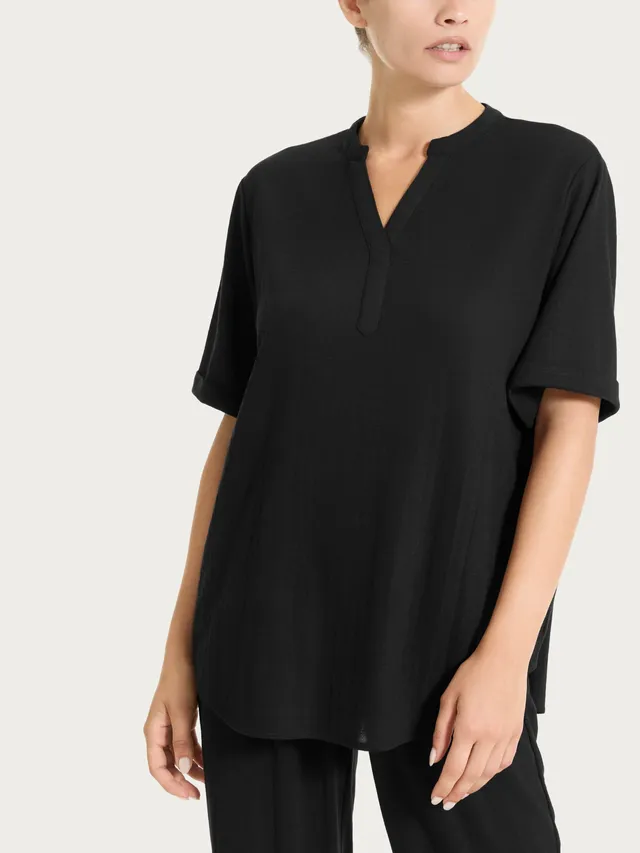 Ragno Summer Slub Maglia Scollo Serafino Nero manica 3/4