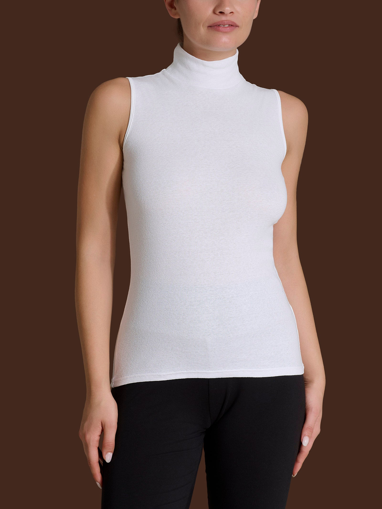 Ragno Thermo Cotton smanicato collo alto avorio puro cotone