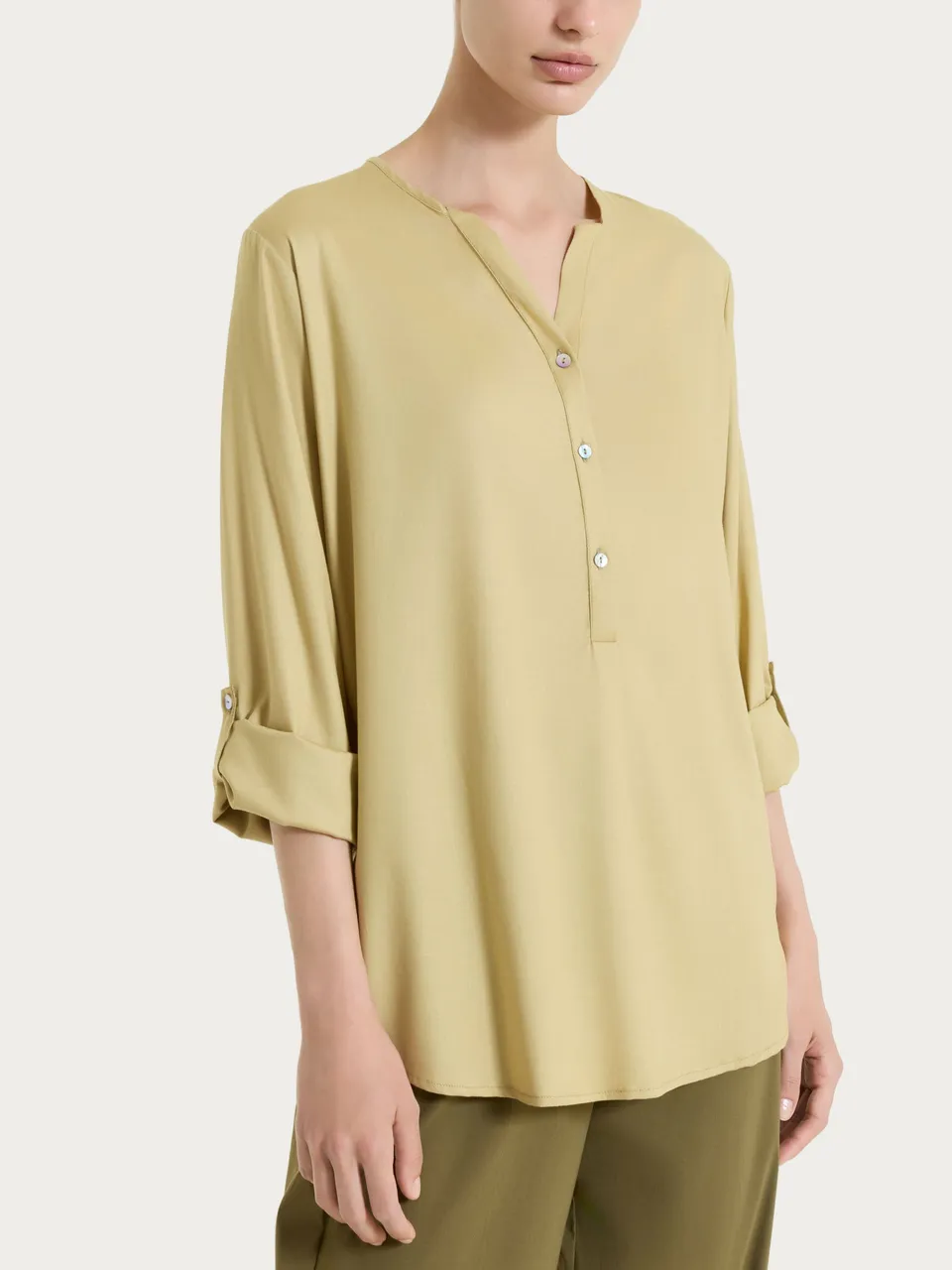 Ragno Voile Stretch Blusa serafino manica lunga khaki