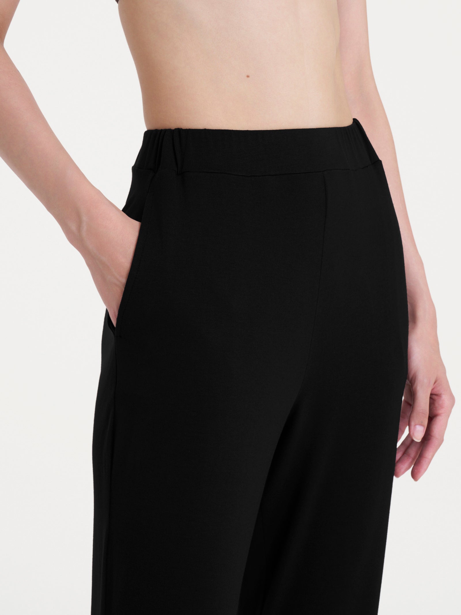 Ragno Viscosa Summer Pantalone Dritto con Tasche Nero Vita Elasticizzata