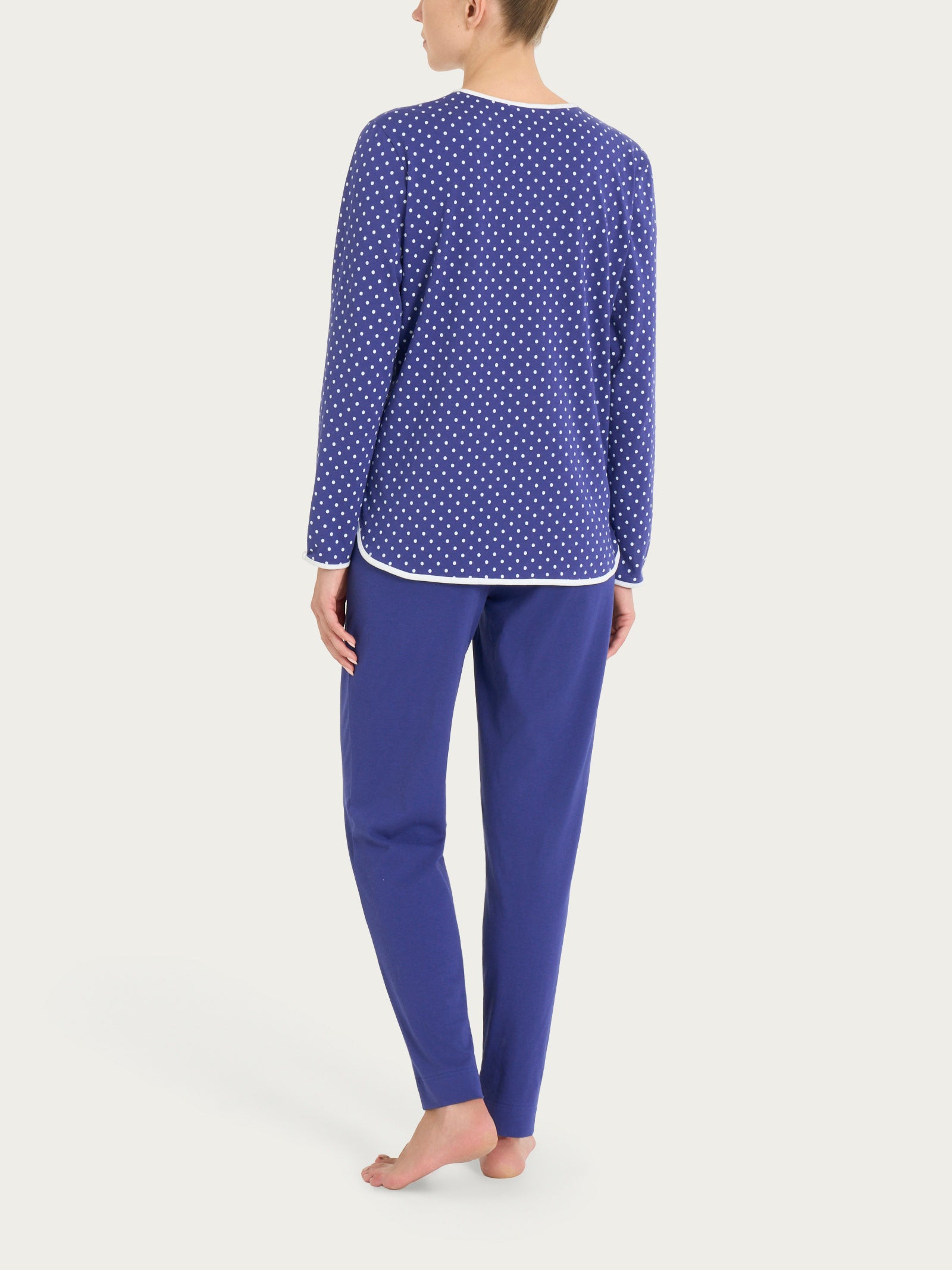 Ragno Jersey Cotone Pigiama Lungo Donna Pois Navy