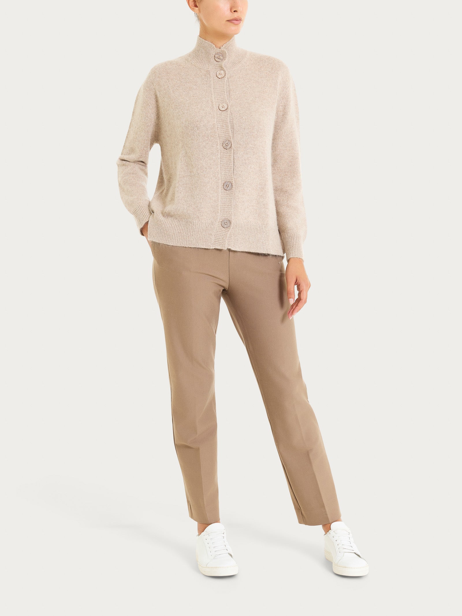 Ragno Natural Soft cardigan collo alto Zenzero Mel. bottoni