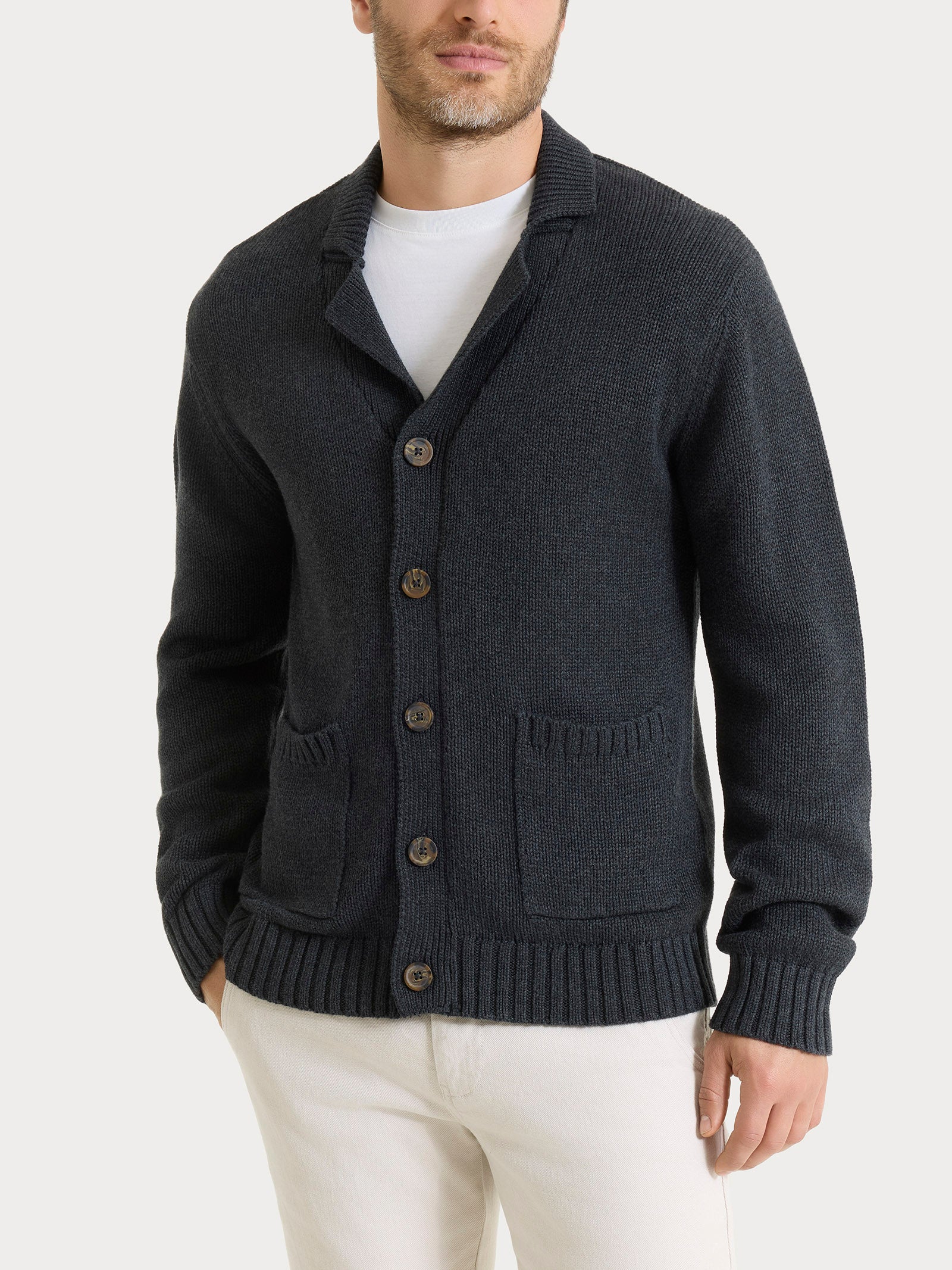 Ragno Winter Cotton Cardigan Rever Uomo Nero Melange Caldo