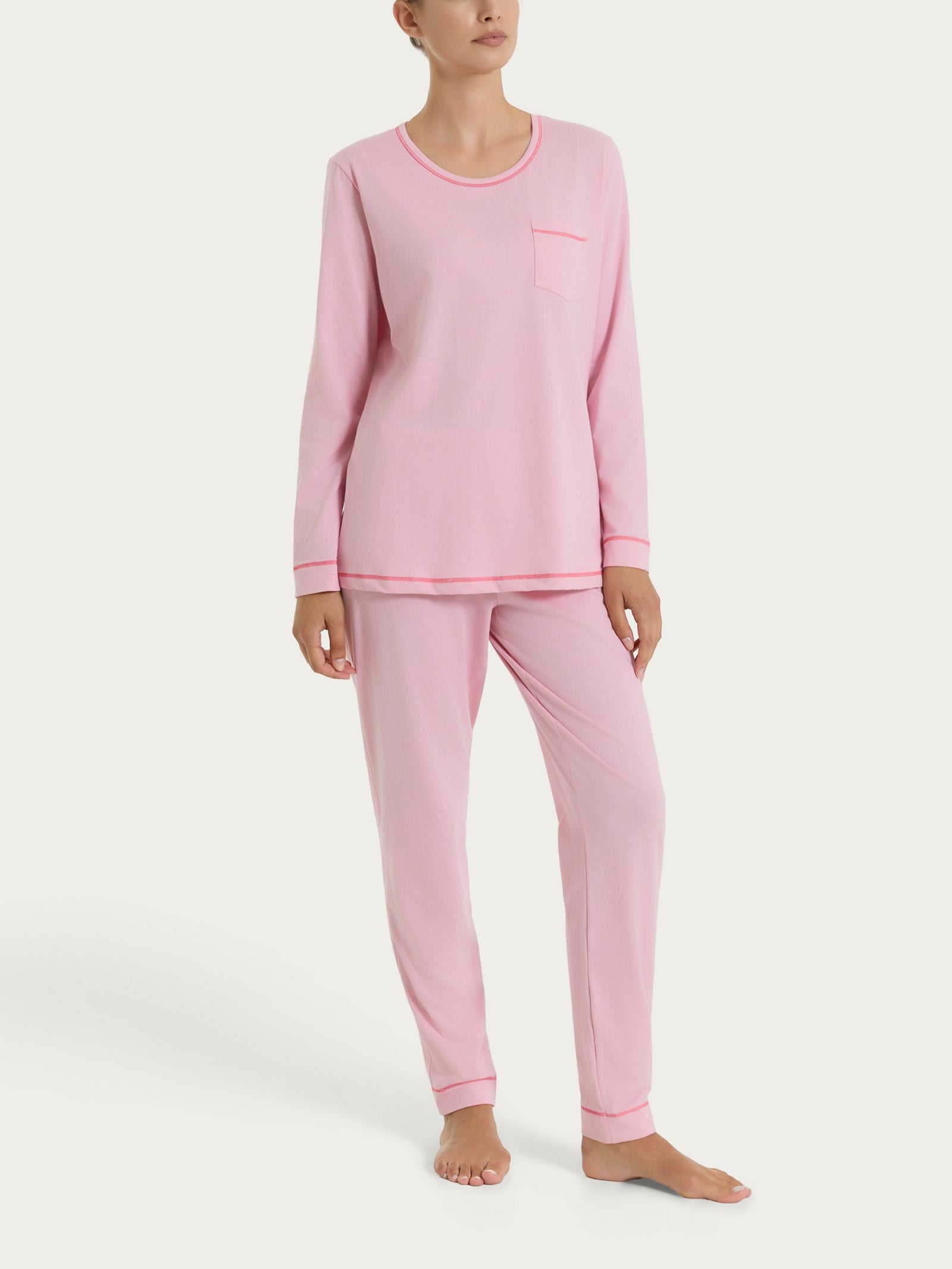 Ragno Pigiama Lungo Jersey Cotone Cameo Pink rosa donna