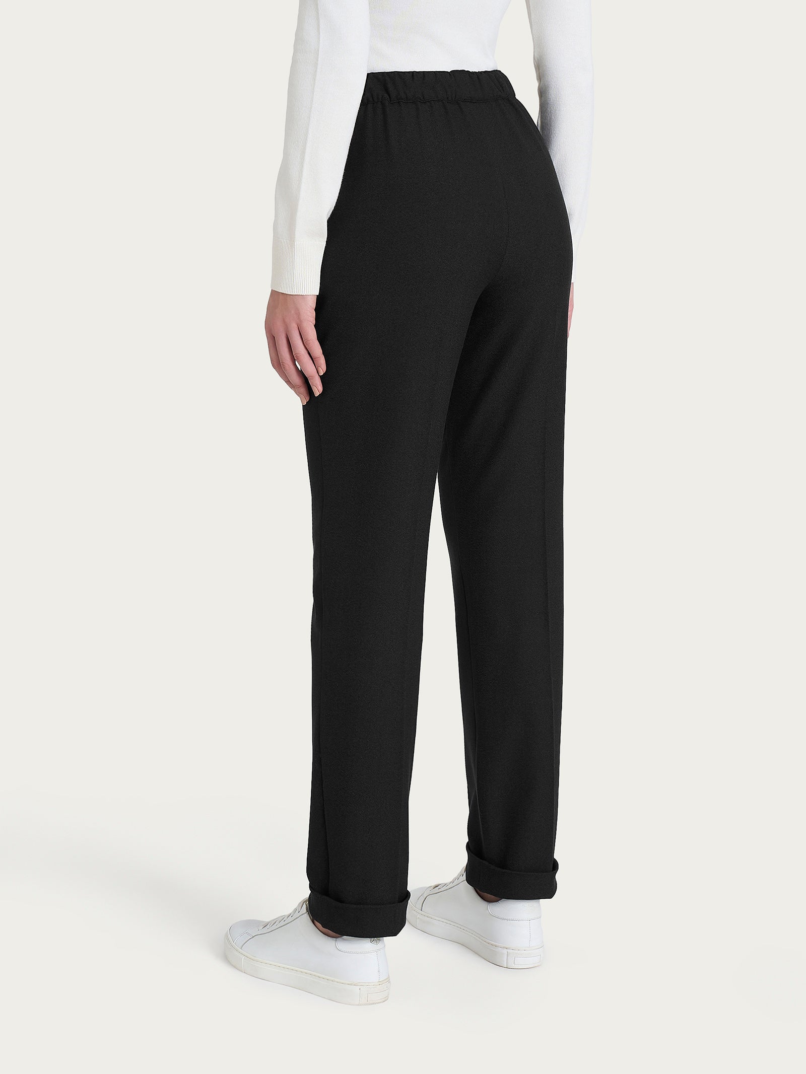 Ragno Pantalone Dritto Tasche Donna Nero Flannel Twill