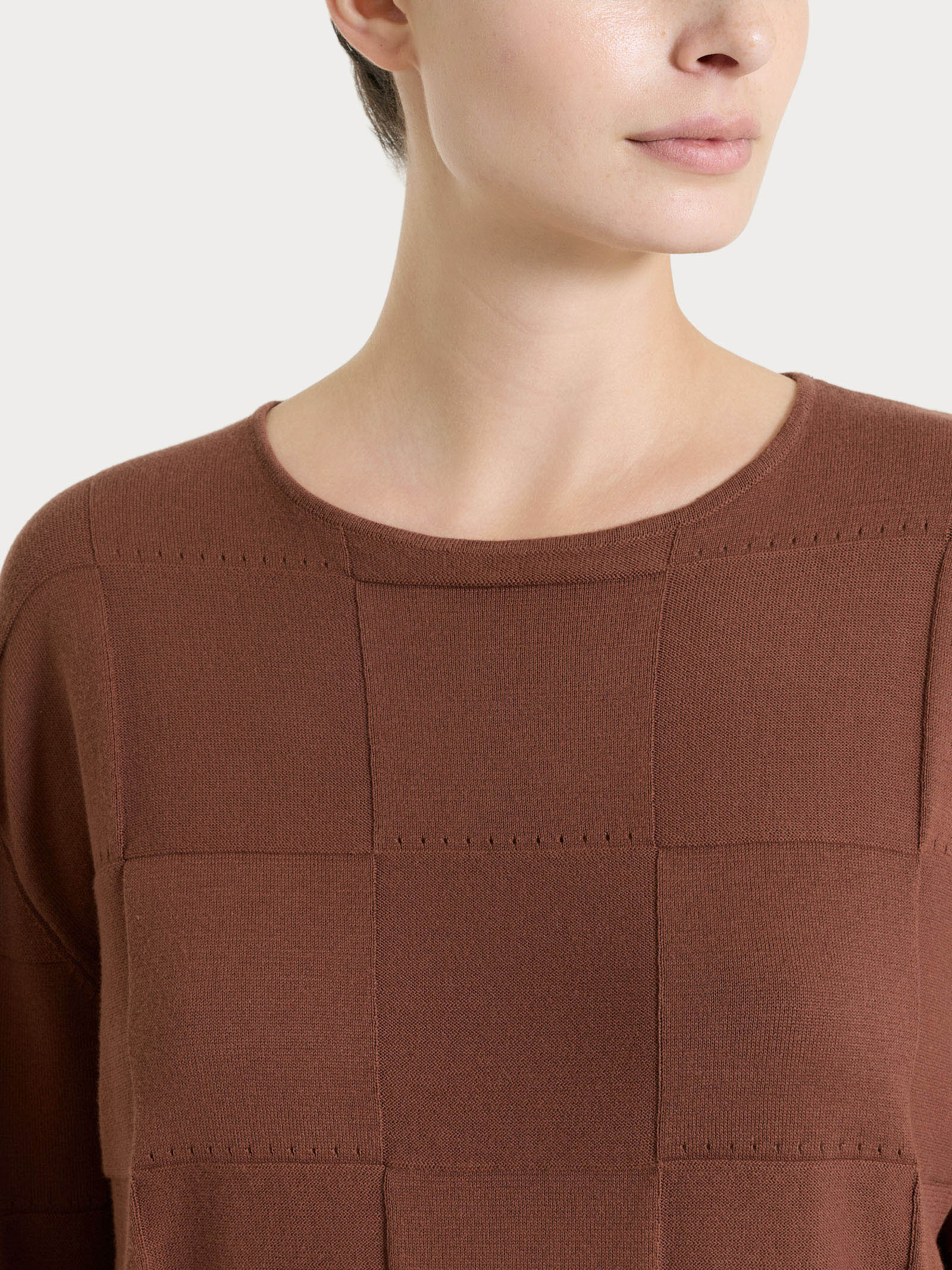 Ragno Maglia Girocollo Puro Cotone Check Cappuccino