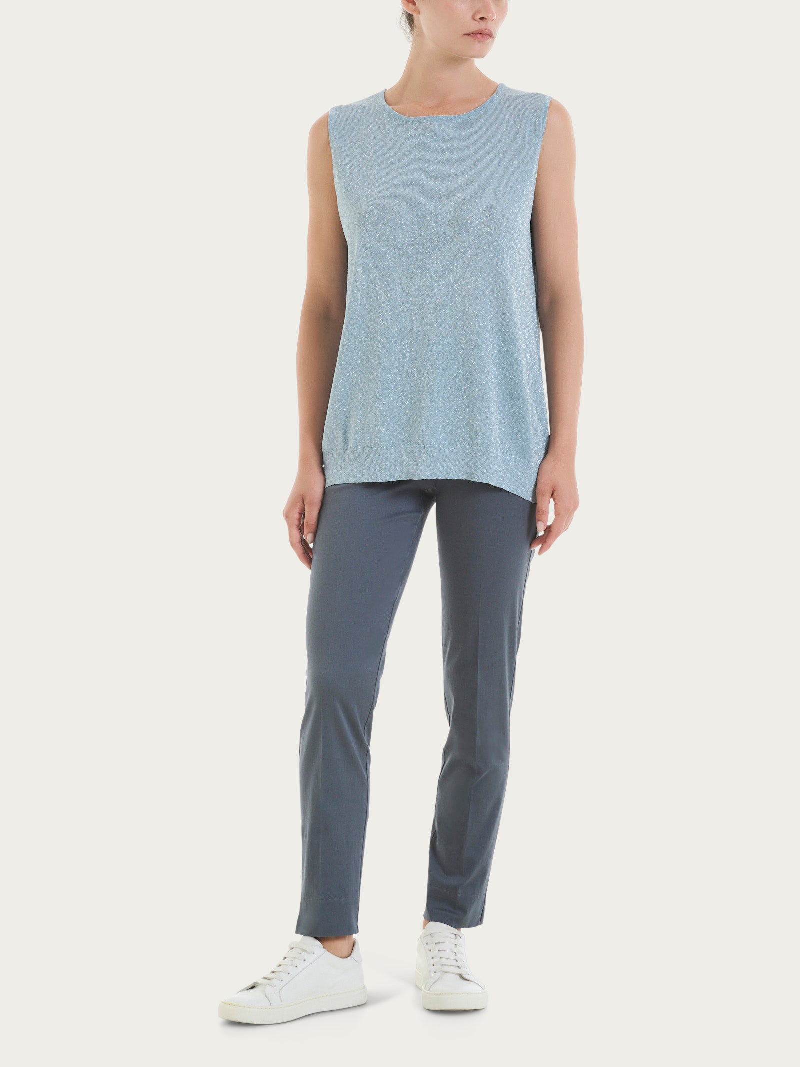 Ragno Crêpe Lurex maglia smanicata Dusty Blue brillante