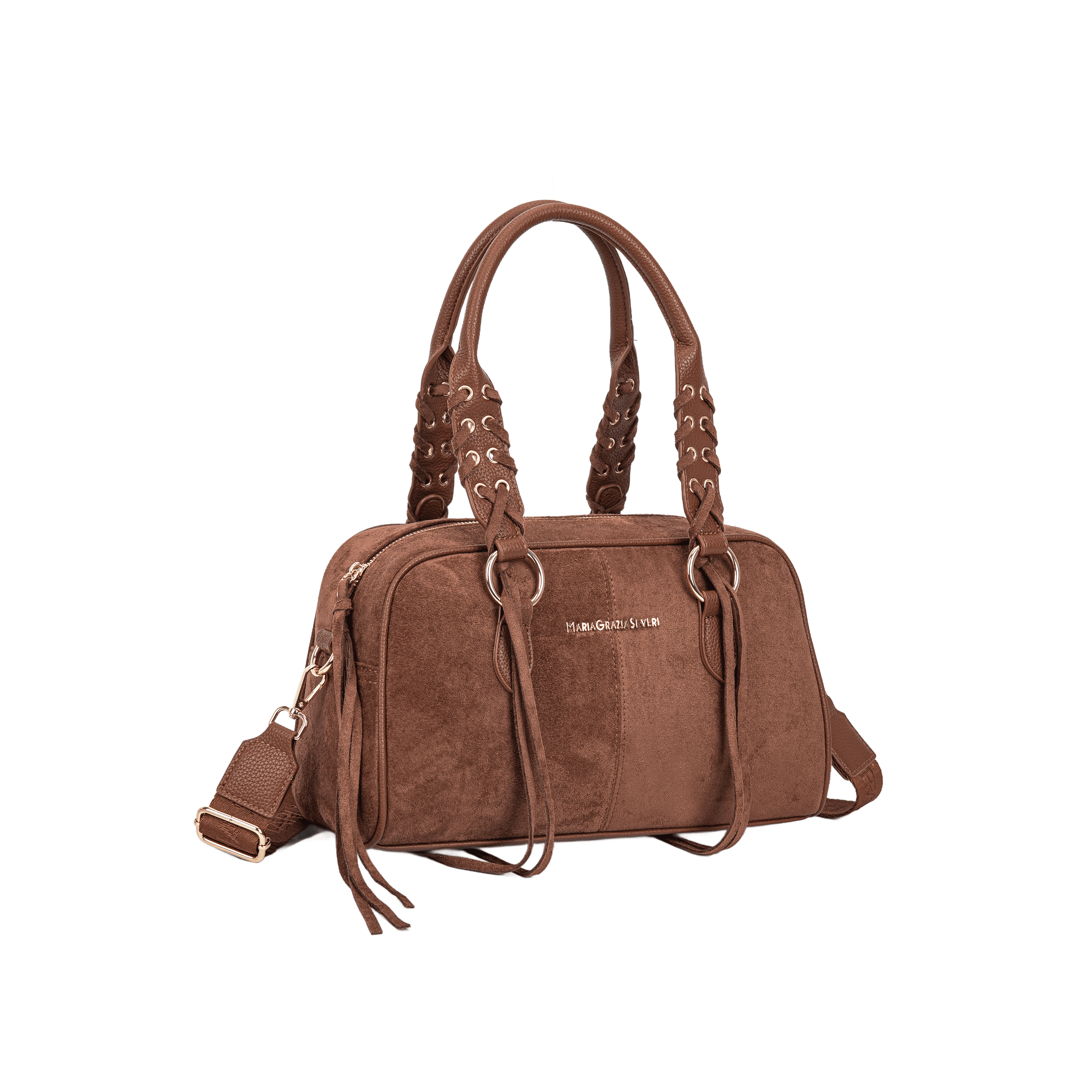 Maria Grazia Severi 9136 borsa bowling scamosciata manici intrecciati