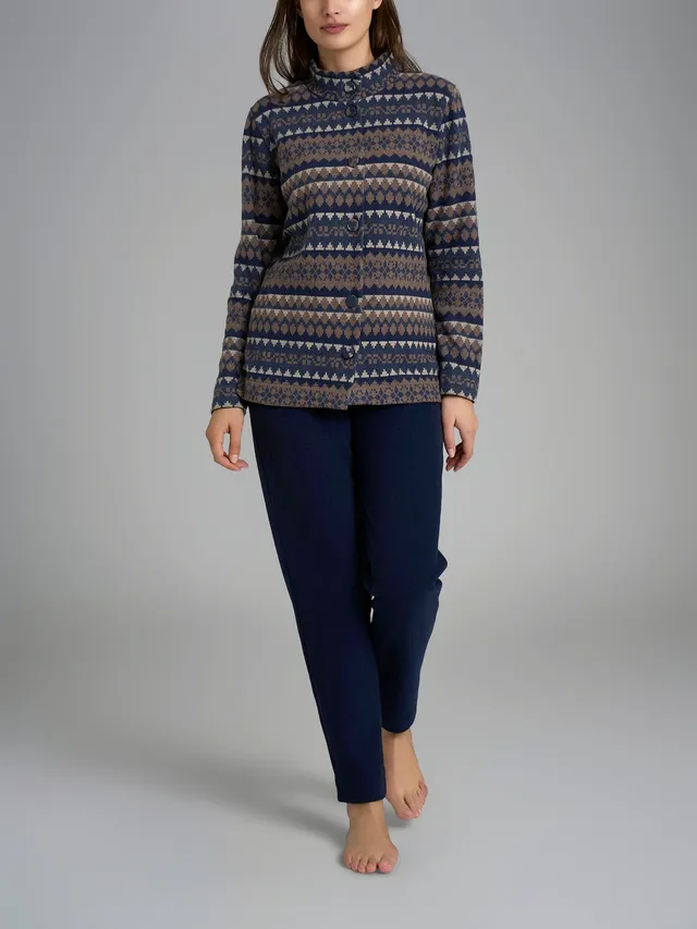 Ragno Cotton Eco Pile pigiama aperto donna Fant. Tenebre