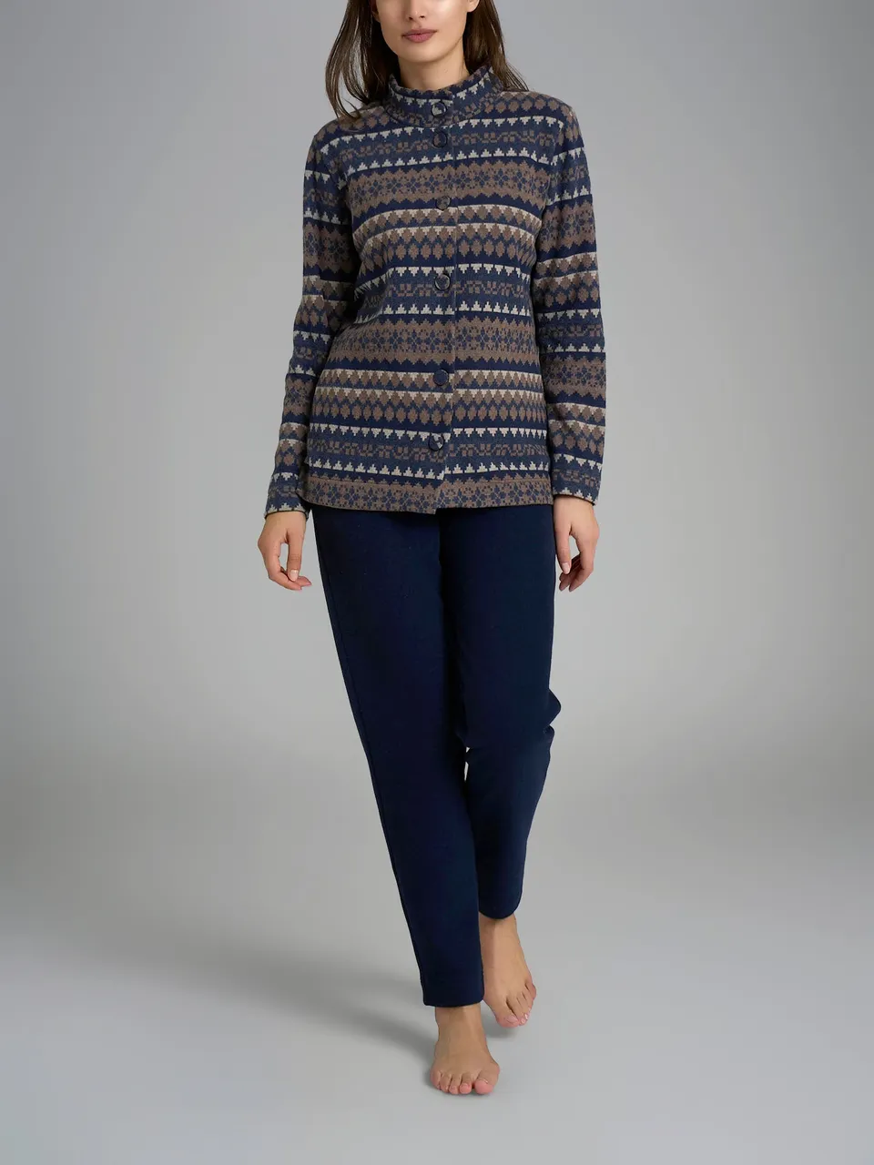 Ragno Cotton Eco Pile pigiama aperto donna Fant. Tenebre