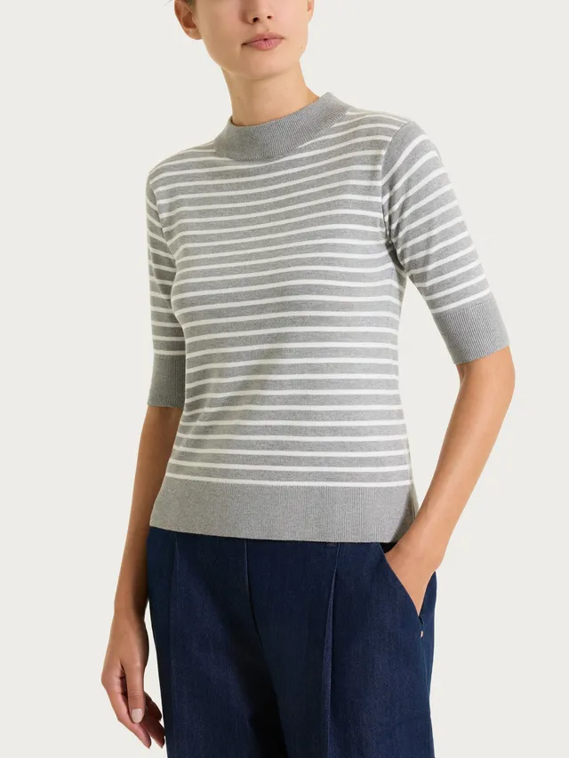 Ragno Four Seasons Lupetto a righe pari Grigio Mel. manica corta
