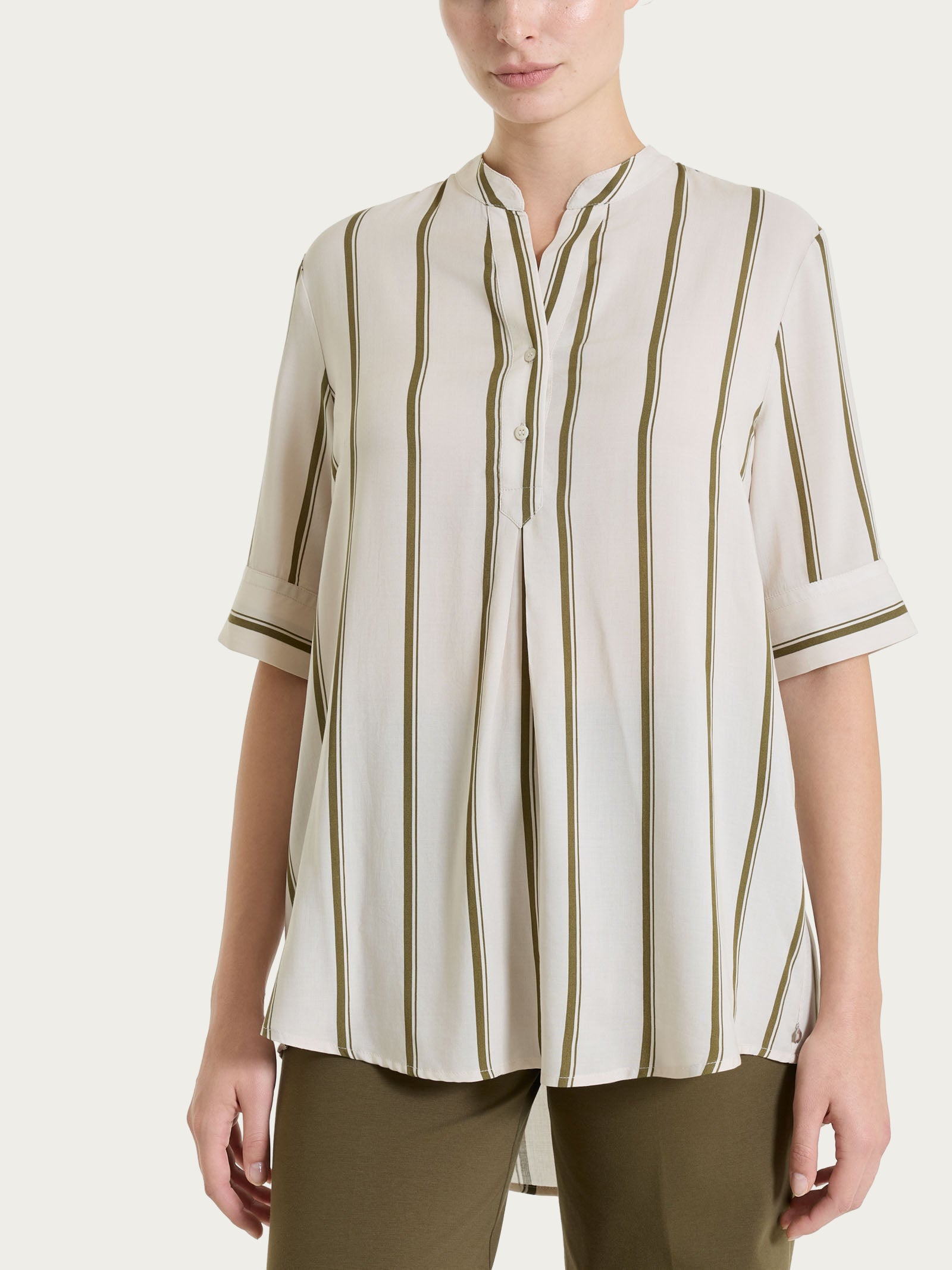Ragno EcoSeta Blusa righe manica corta dark olive svasata